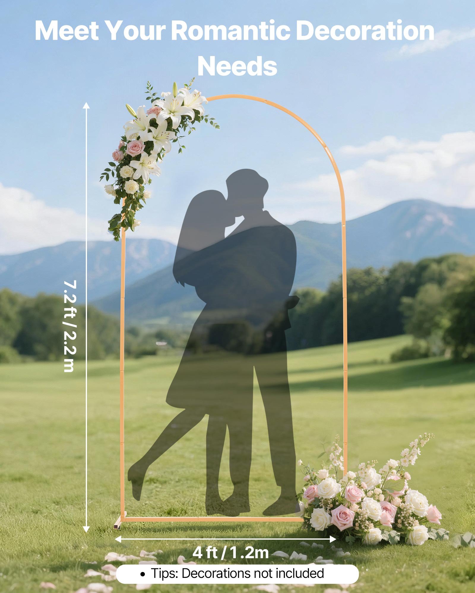 Arch Backdrop Stand, 2.2 x 1.2 m, Stable Structure, Easy Assembly, 1 Set Gold Metal Arch Backdrop Stand for Wedding, Birthday Party, Graduation, Holiday Celebration, and Ceremony Decoration - Image 2