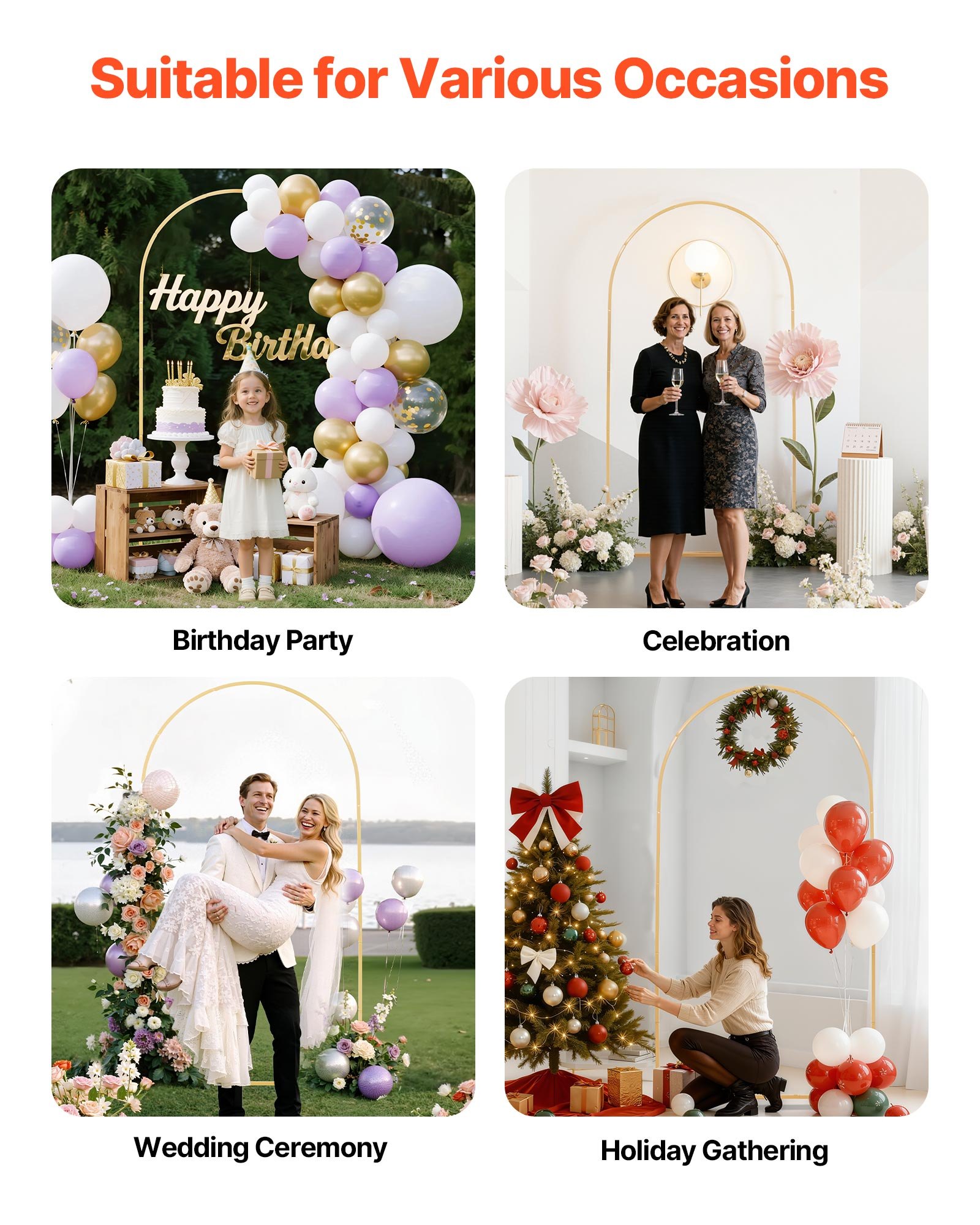Arch Backdrop Stand, 2.2 x 1.2 m, Stable Structure, Easy Assembly, 1 Set Gold Metal Arch Backdrop Stand for Wedding, Birthday Party, Graduation, Holiday Celebration, and Ceremony Decoration - Image 6