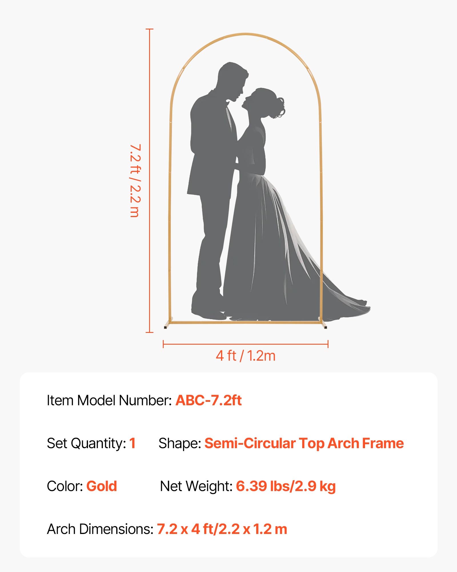 Arch Backdrop Stand, 2.2 x 1.2 m, Stable Structure, Easy Assembly, 1 Set Gold Metal Arch Backdrop Stand for Wedding, Birthday Party, Graduation, Holiday Celebration, and Ceremony Decoration - Image 7
