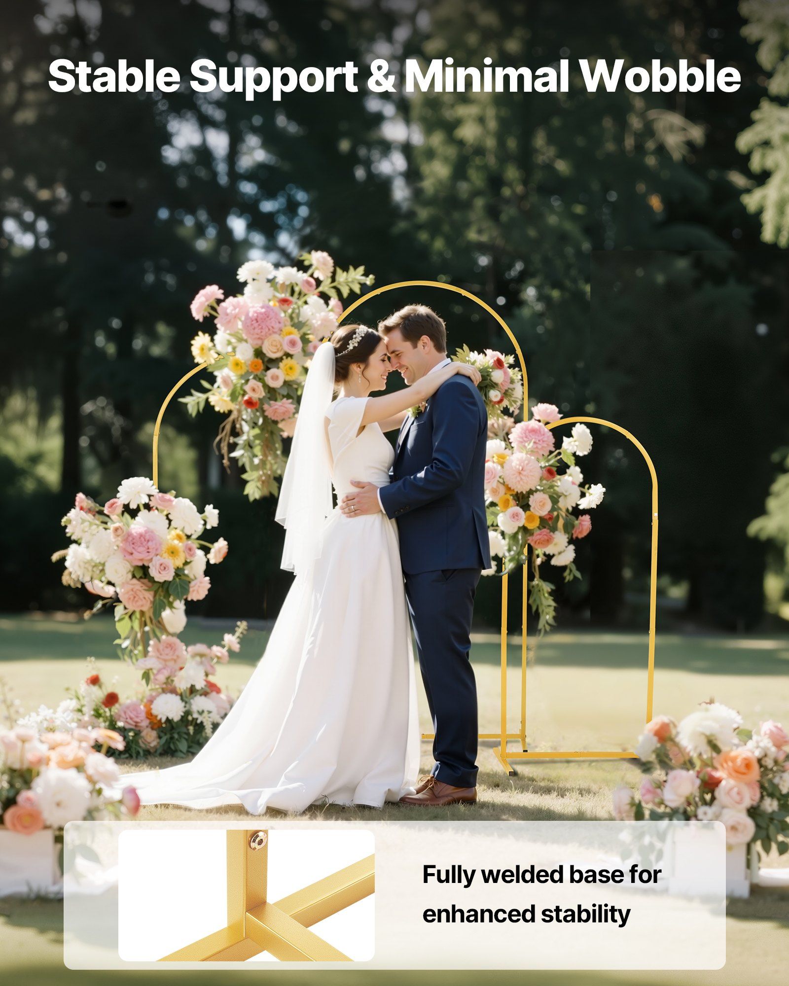 Arch Backdrop Stand, Set of 3, 1.8/1.5/1.2 m, Stable Structure, Easy Assembly, Gold Metal Arch Backdrop Stand for Wedding, Birthday Party, Graduation, Celebration, and Ceremony Decoration - Image 4
