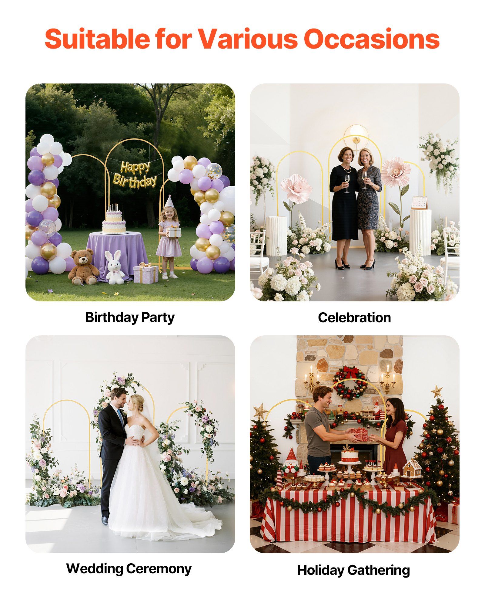 Arch Backdrop Stand, Set of 3, 1.8/1.5/1.2 m, Stable Structure, Easy Assembly, Gold Metal Arch Backdrop Stand for Wedding, Birthday Party, Graduation, Celebration, and Ceremony Decoration - Image 6