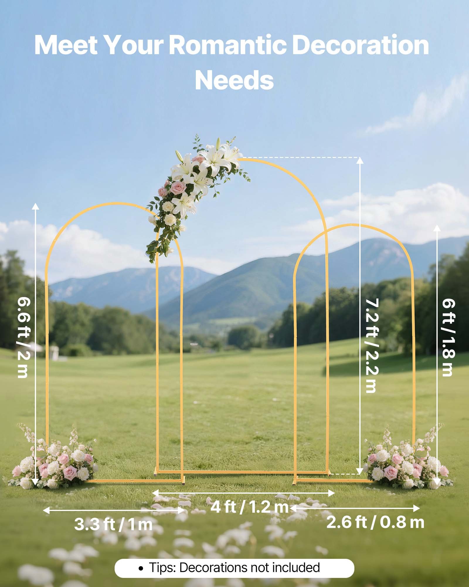 Arch Backdrop Stand, Set of 3, 2.2/2/1.8 m , Stable Structure, Easy Assembly, Gold Metal Arch Backdrop Stand for Wedding, Birthday Party, Graduation, Holiday Celebration, and Ceremony Decoration - Image 2