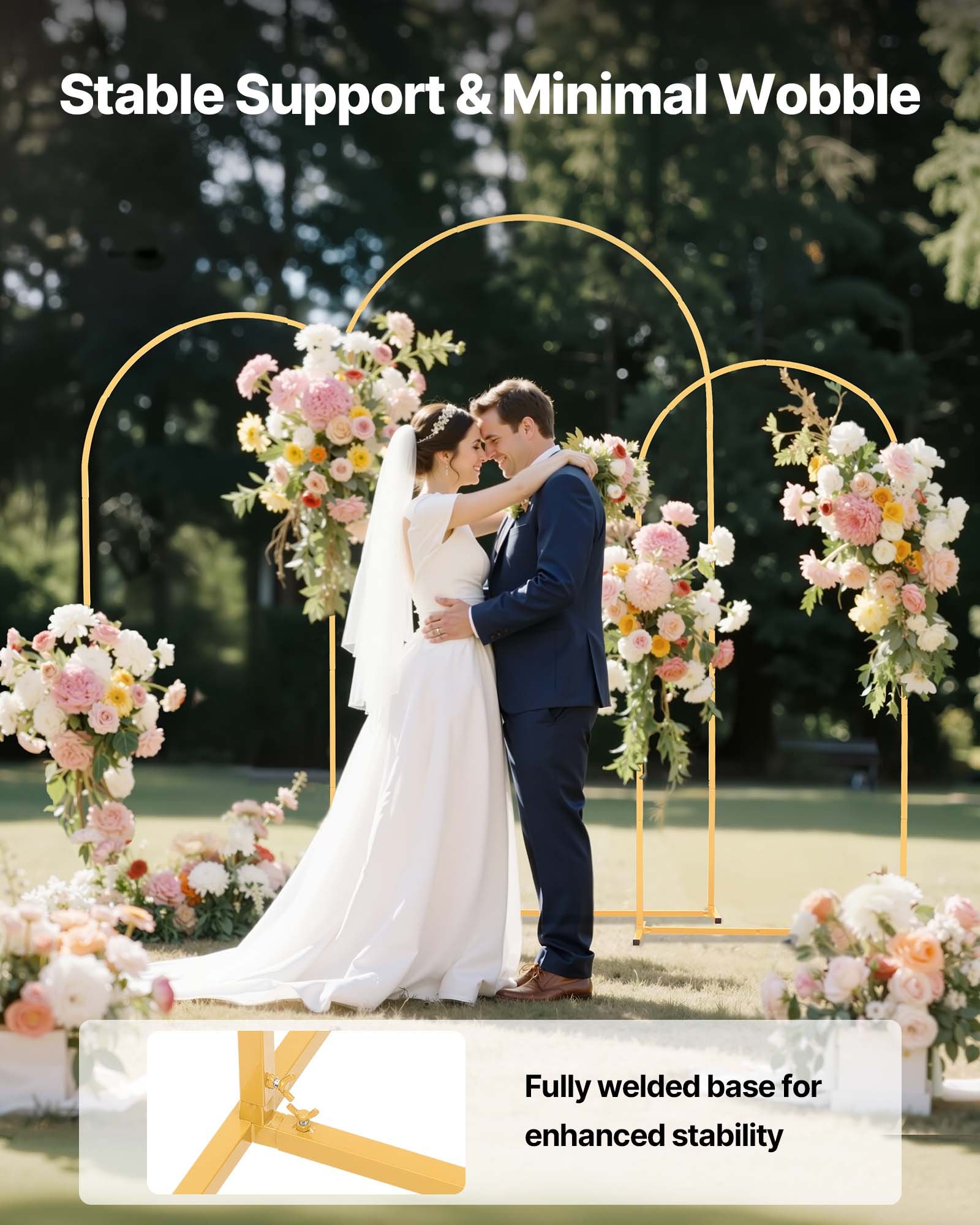Arch Backdrop Stand, Set of 3, 2.2/2/1.8 m , Stable Structure, Easy Assembly, Gold Metal Arch Backdrop Stand for Wedding, Birthday Party, Graduation, Holiday Celebration, and Ceremony Decoration - Image 4