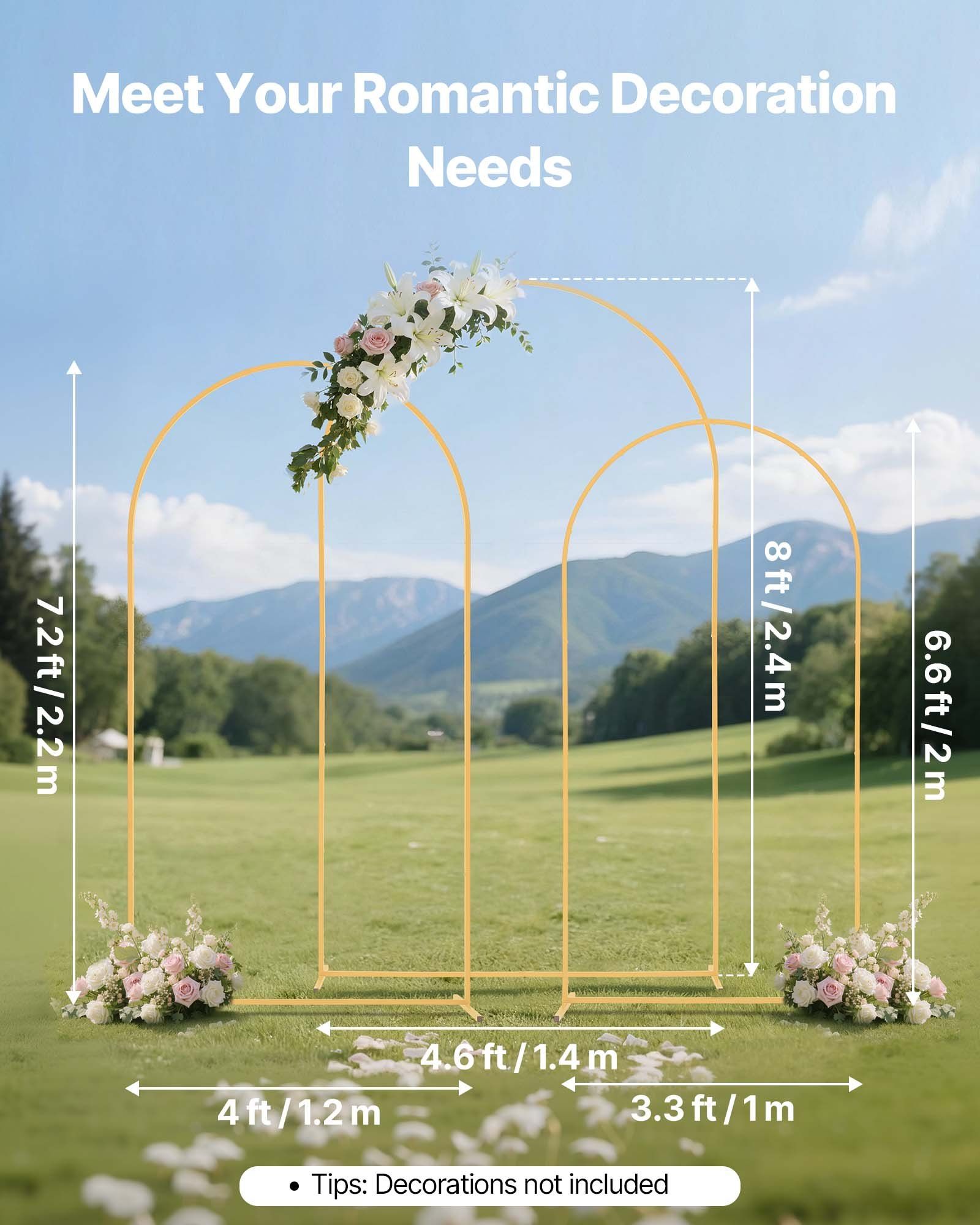 Arch Backdrop Stand, Set of 3, 2.4/2.2/2 m, Stable Structure, Easy Assembly, Gold Metal Arch Backdrop Stand for Wedding, Birthday Party, Graduation, Holiday Celebration, and Ceremony Decoration - Image 2