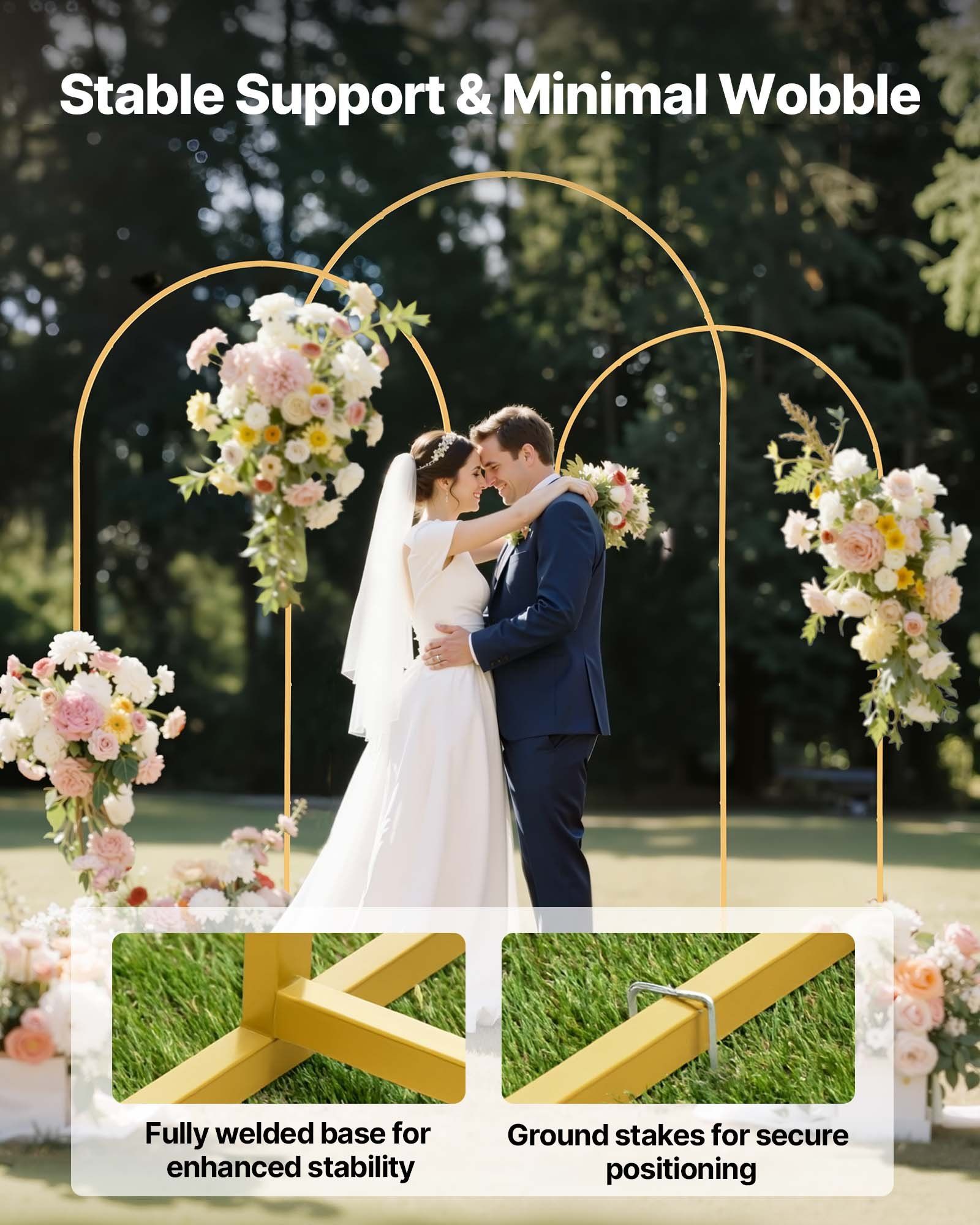 Arch Backdrop Stand, Set of 3, 2.4/2.2/2 m, Stable Structure, Easy Assembly, Gold Metal Arch Backdrop Stand for Wedding, Birthday Party, Graduation, Holiday Celebration, and Ceremony Decoration - Image 4