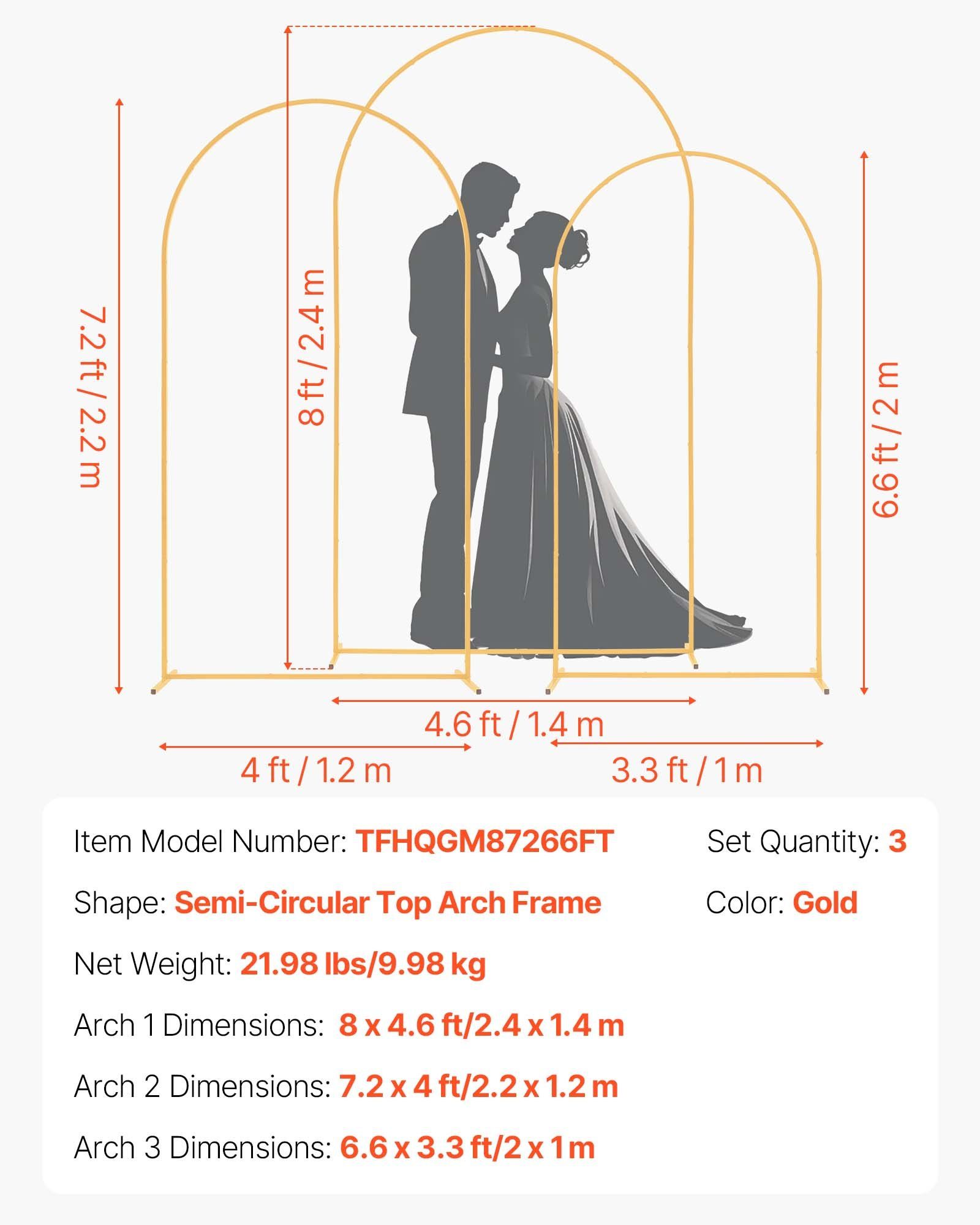 Arch Backdrop Stand, Set of 3, 2.4/2.2/2 m, Stable Structure, Easy Assembly, Gold Metal Arch Backdrop Stand for Wedding, Birthday Party, Graduation, Holiday Celebration, and Ceremony Decoration - Image 7