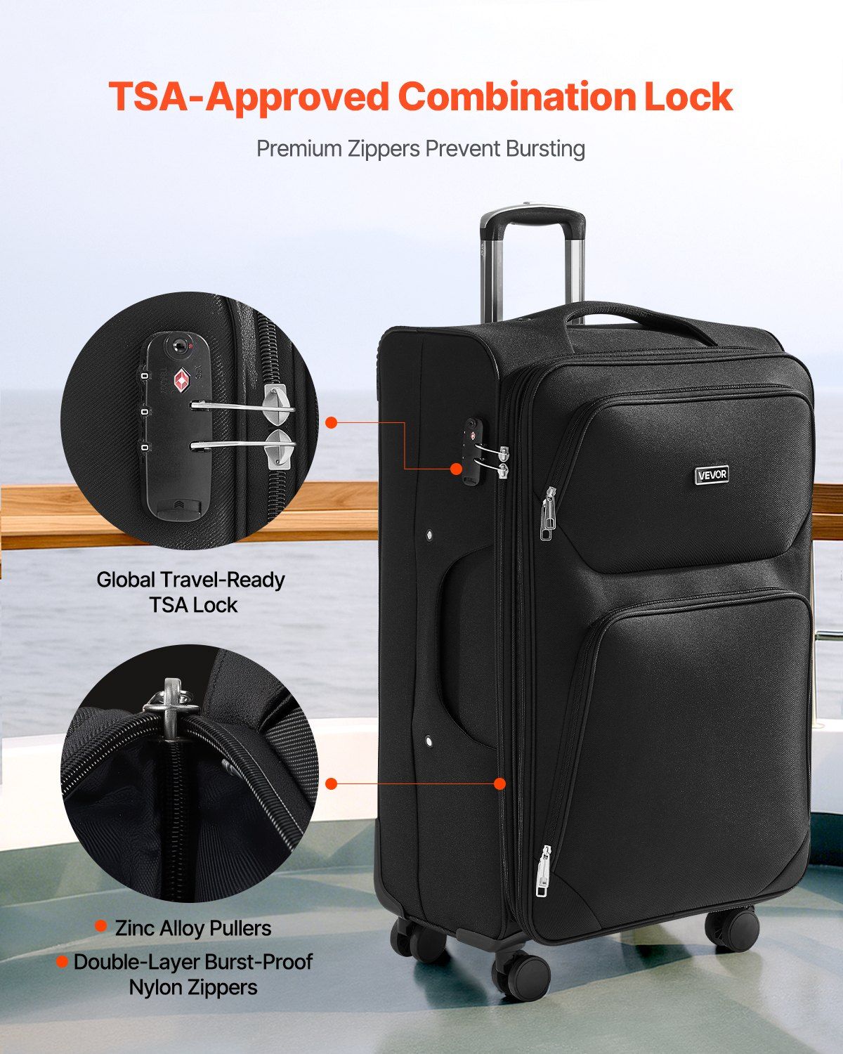 Softside Expandable Luggage with Spinner Wheels, 71 cm Softside Checked Large Luggage, Lightweight Checked Suitcase with Expandable Zippered Pocket and TSA Lock, Black - Image 4