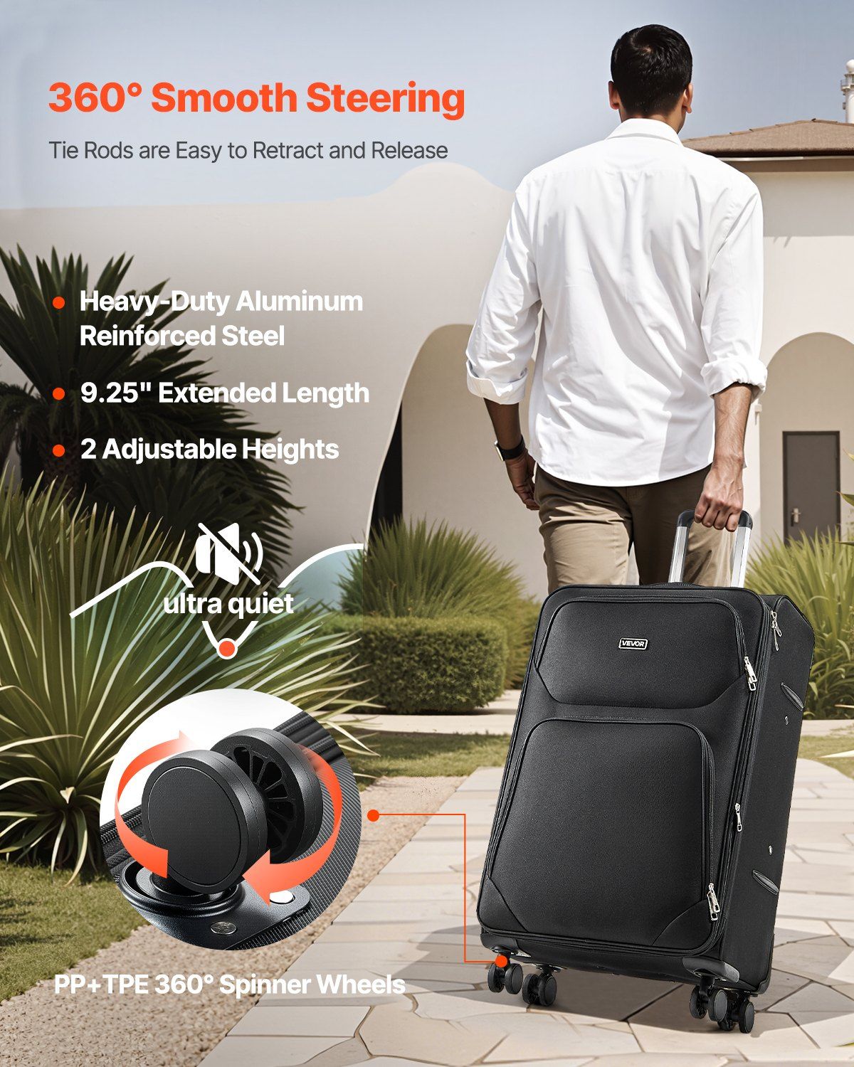Softside Expandable Luggage with Spinner Wheels, 71 cm Softside Checked Large Luggage, Lightweight Checked Suitcase with Expandable Zippered Pocket and TSA Lock, Black - Image 5