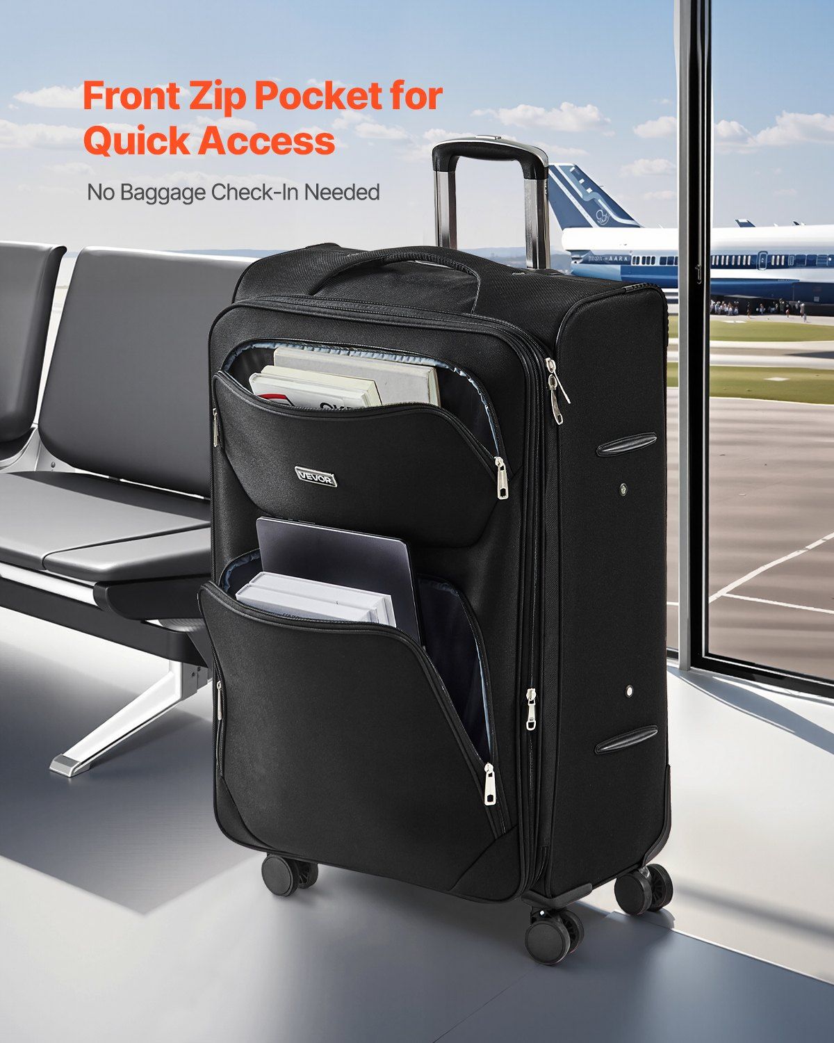 Softside Expandable Luggage with Spinner Wheels, 71 cm Softside Checked Large Luggage, Lightweight Checked Suitcase with Expandable Zippered Pocket and TSA Lock, Black - Image 6