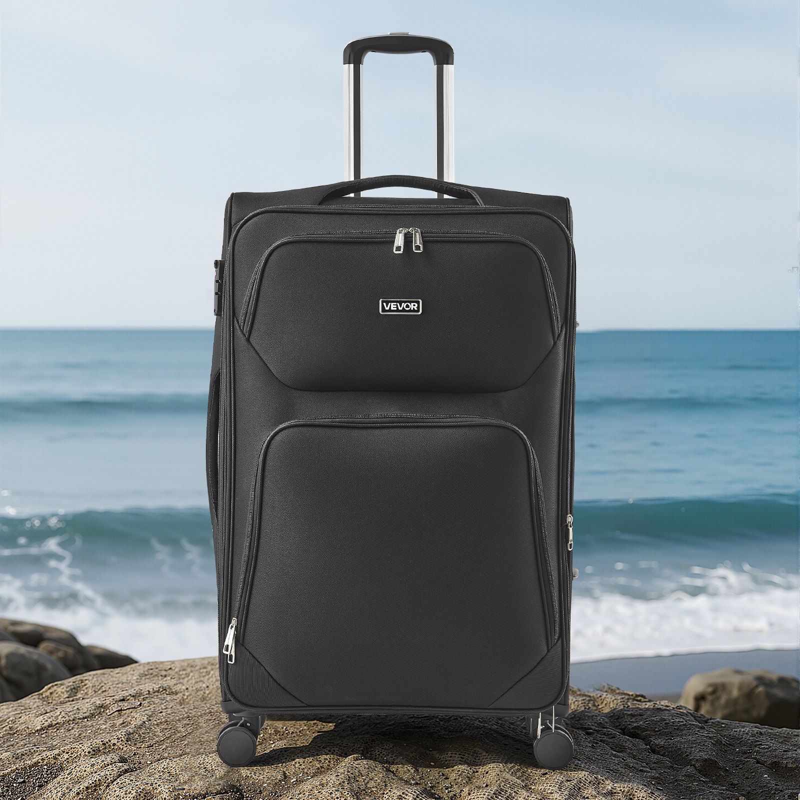 Softside Expandable Luggage with Spinner Wheels, 71 cm Softside Checked Large Luggage, Lightweight Checked Suitcase with Expandable Zippered Pocket and TSA Lock, Black - Image 8