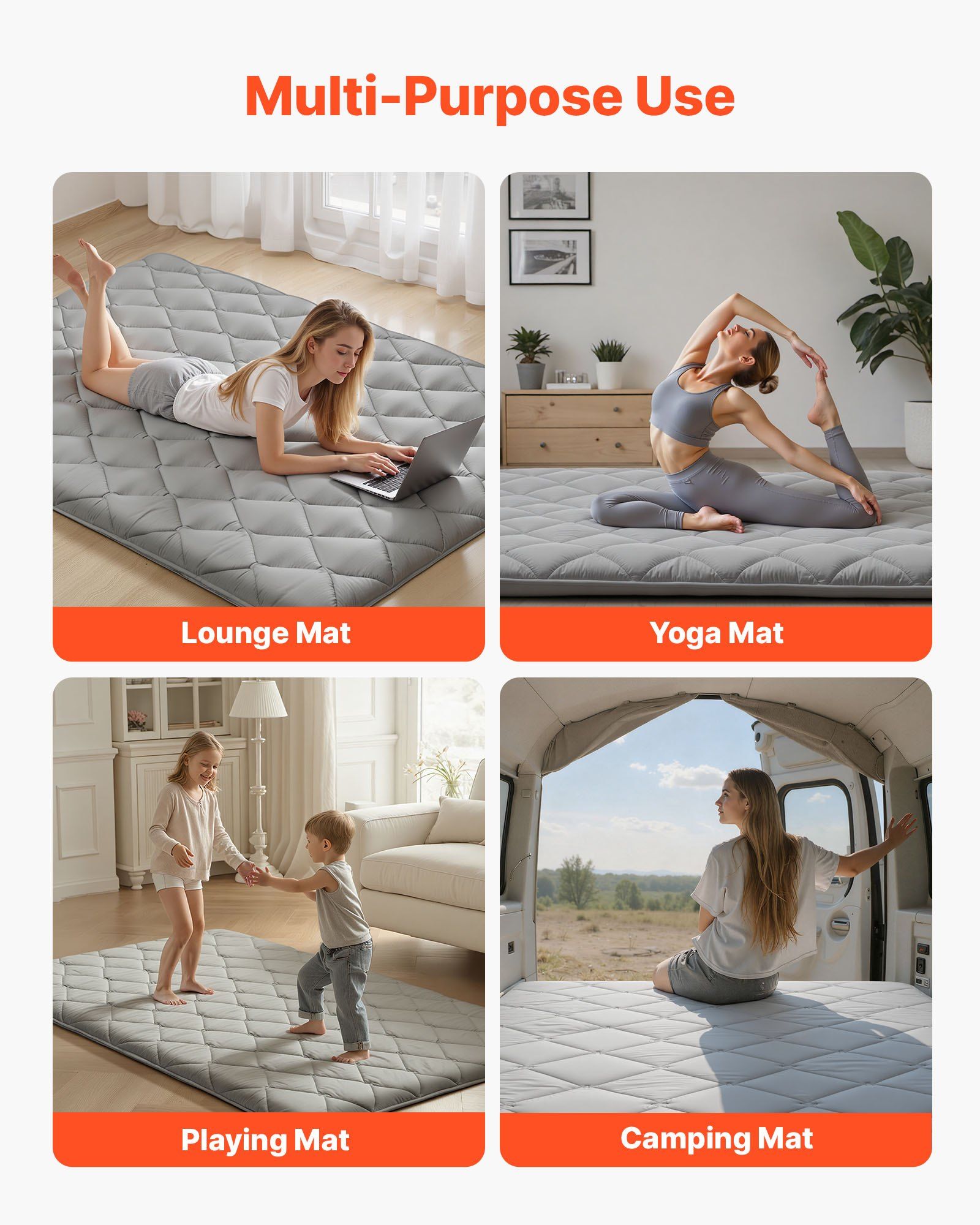 Japanese Tatami Mat, Full Size Foldable Japanese Tatami Mattress, Futon Mattress with Storage Bag & Fastener, 9-Layer Floor Mat for Sleeping, Dorm, Meditation, Yoga, 2032 x 1372 x 89 mm, Gray - Image 7