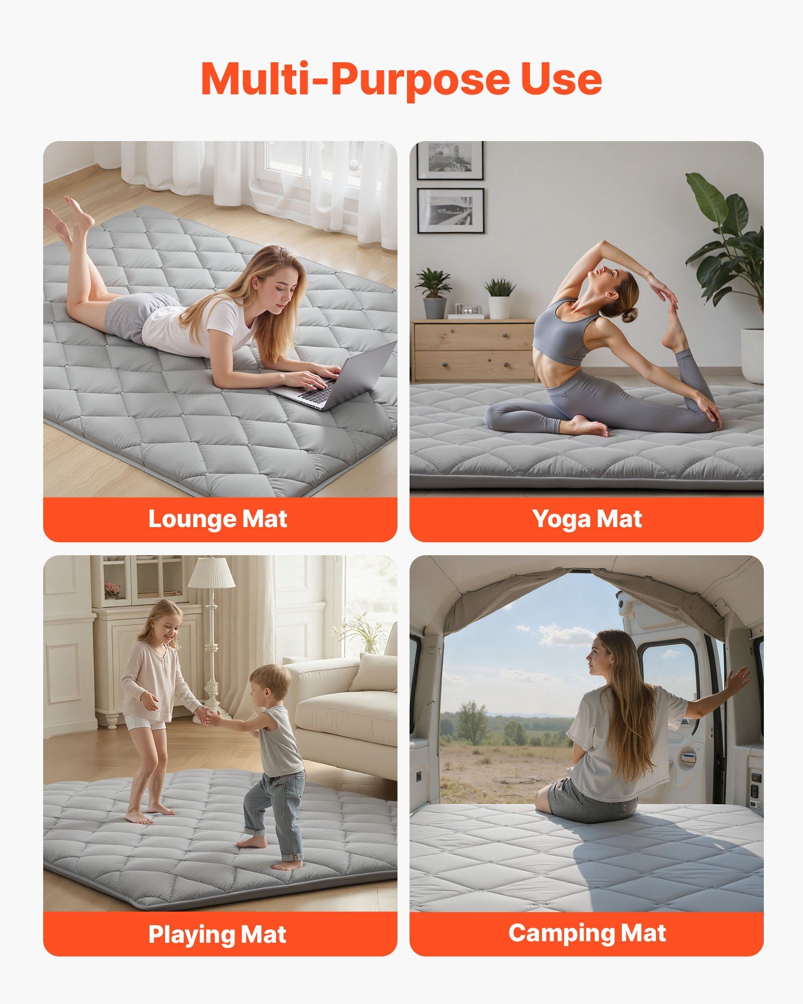 Japanese Tatami Mat, Queen Size Foldable Japanese Tatami Mattress, Futon Mattress with Storage Bag & Fastener, 9-Layer Floor Mat for Sleeping, Dorm, Meditation, Yoga, 2032 x 1524 x 63.5 mm, Gray - Image 7