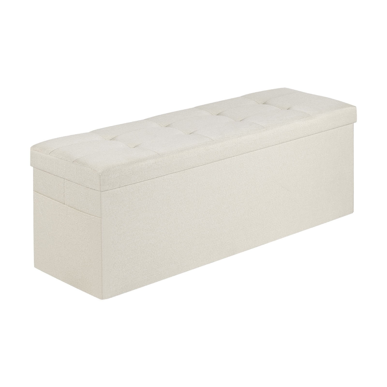 Foldable Storage Ottoman Bench, End of Bed Bench with Side Bags, Folding Upholstered Storage Chest Supports 660 lbs, Linen Bed Ottoman with Large Space for Living Room, Bedroom, Entryway, Beige - Image 1