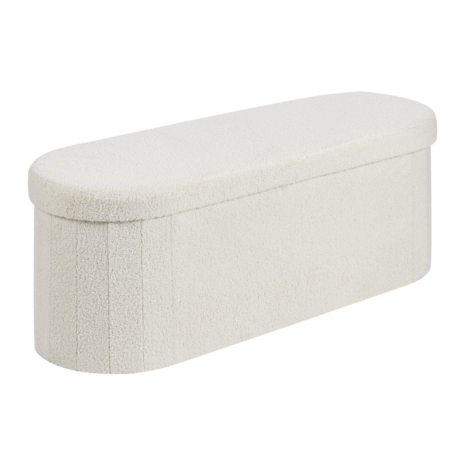 Oval Storage Ottoman Bench, Foldable Teddy Fleece End of Bed Bench, Folding Upholstered Bed Ottoman Chest with Large Storage Space, Supports 660 lbs, for Living Room, Bedroom, Entryway, Beige - Image 1