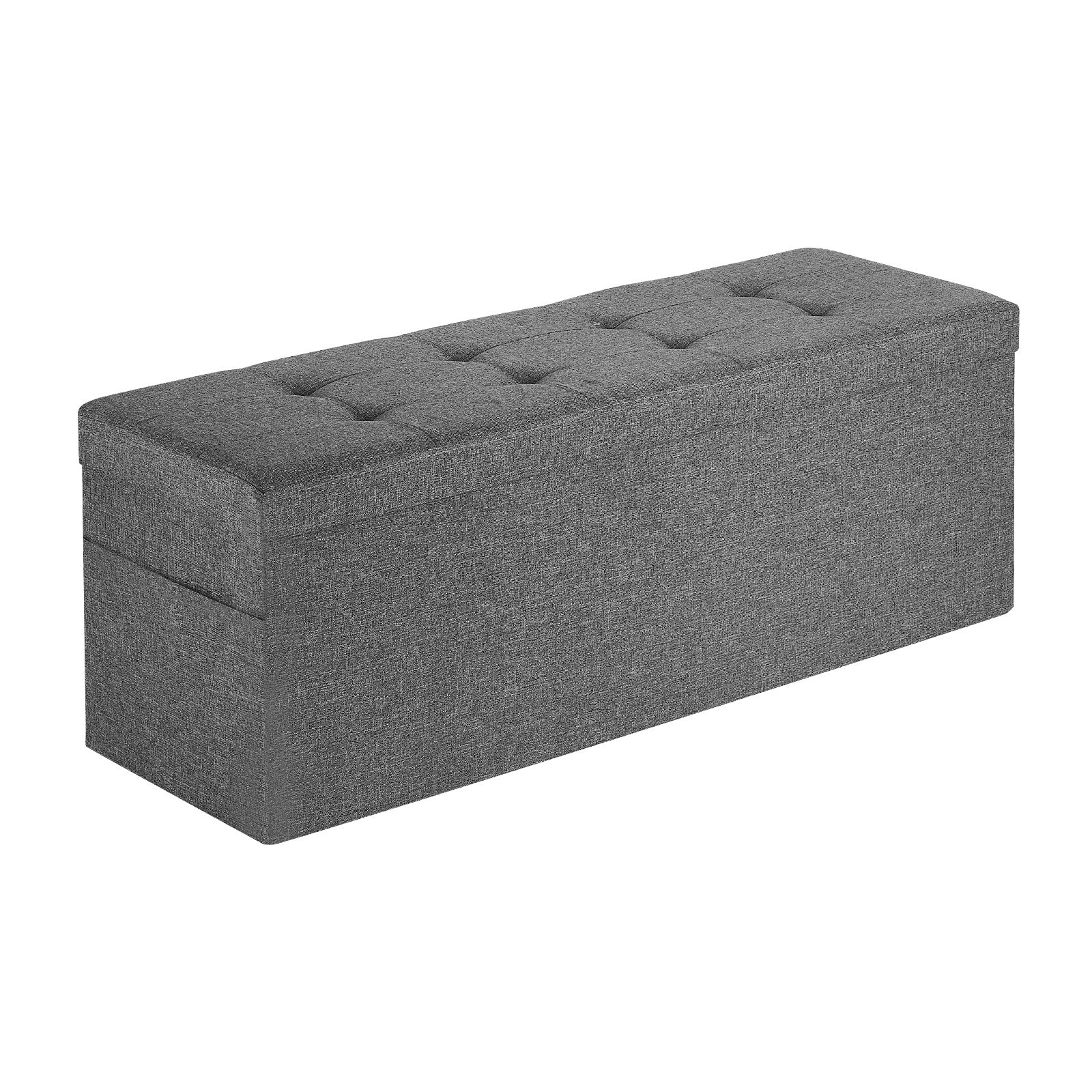 Foldable Storage Ottoman Bench, End of Bed Bench with Side Bags, Folding Upholstered Storage Chest Supports 660 lbs, Linen Bed Ottoman with Large Space for Living Room, Bedroom, Entryway, Grey - Image 1