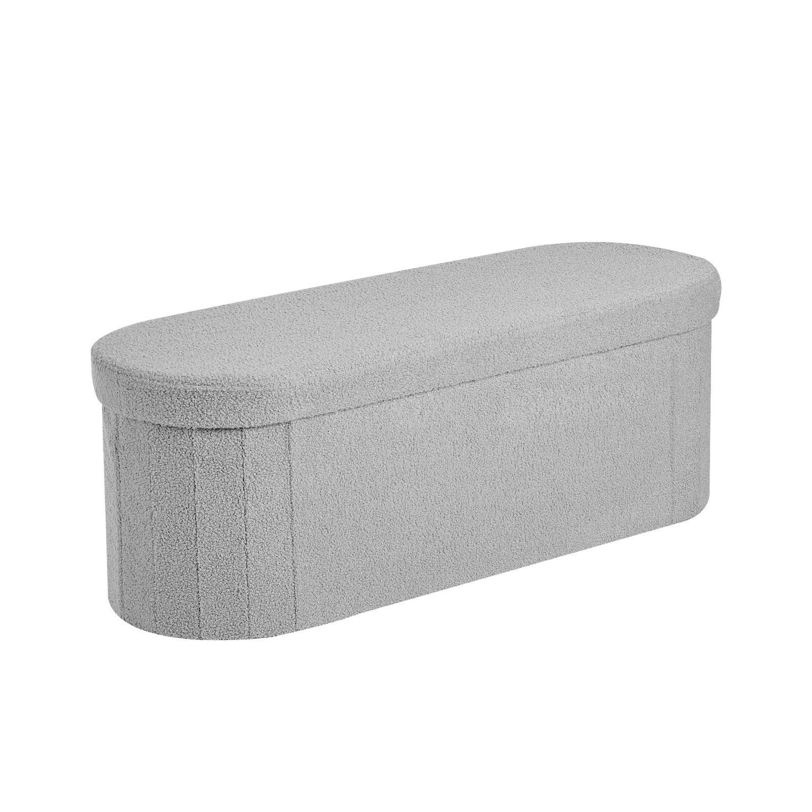 Oval Storage Ottoman Bench, Foldable Teddy Fleece End of Bed Bench, Folding Upholstered Bed Ottoman Chest with Large Storage Space, Supports 660 lbs, for Living Room, Bedroom, Entryway, Grey - Image 1