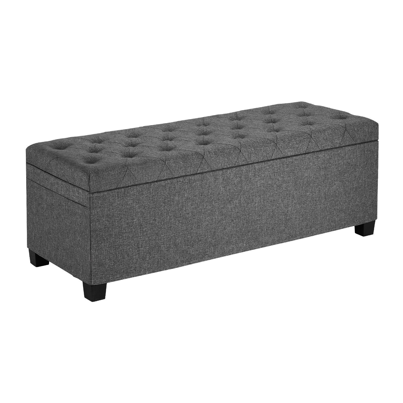 Storage Ottoman Bench, Button-Tufted End of Bed Bench with Side Bags, Flip-up Upholstered Storage Chest with Metal Frame, Linen Bed Ottoman for Living Room, Bedroom, Entryway, Office, Grey - Image 1