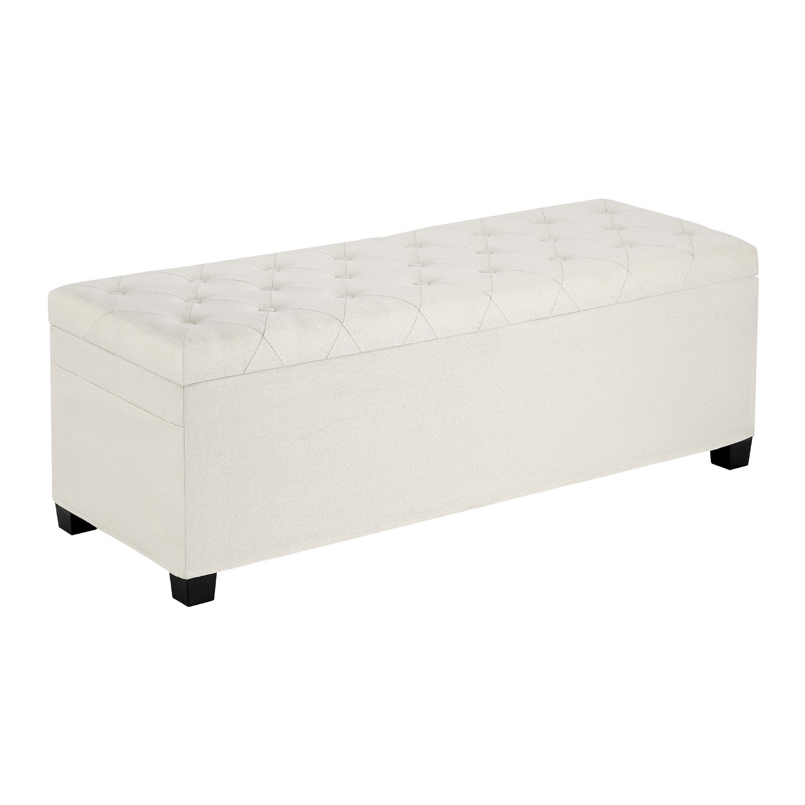Storage Ottoman Bench, Button-Tufted End of Bed Bench with Side Bags, Flip-up Upholstered Storage Chest with Metal Frame, Linen Bed Ottoman for Living Room, Bedroom, Entryway, Office, Beige - Image 1