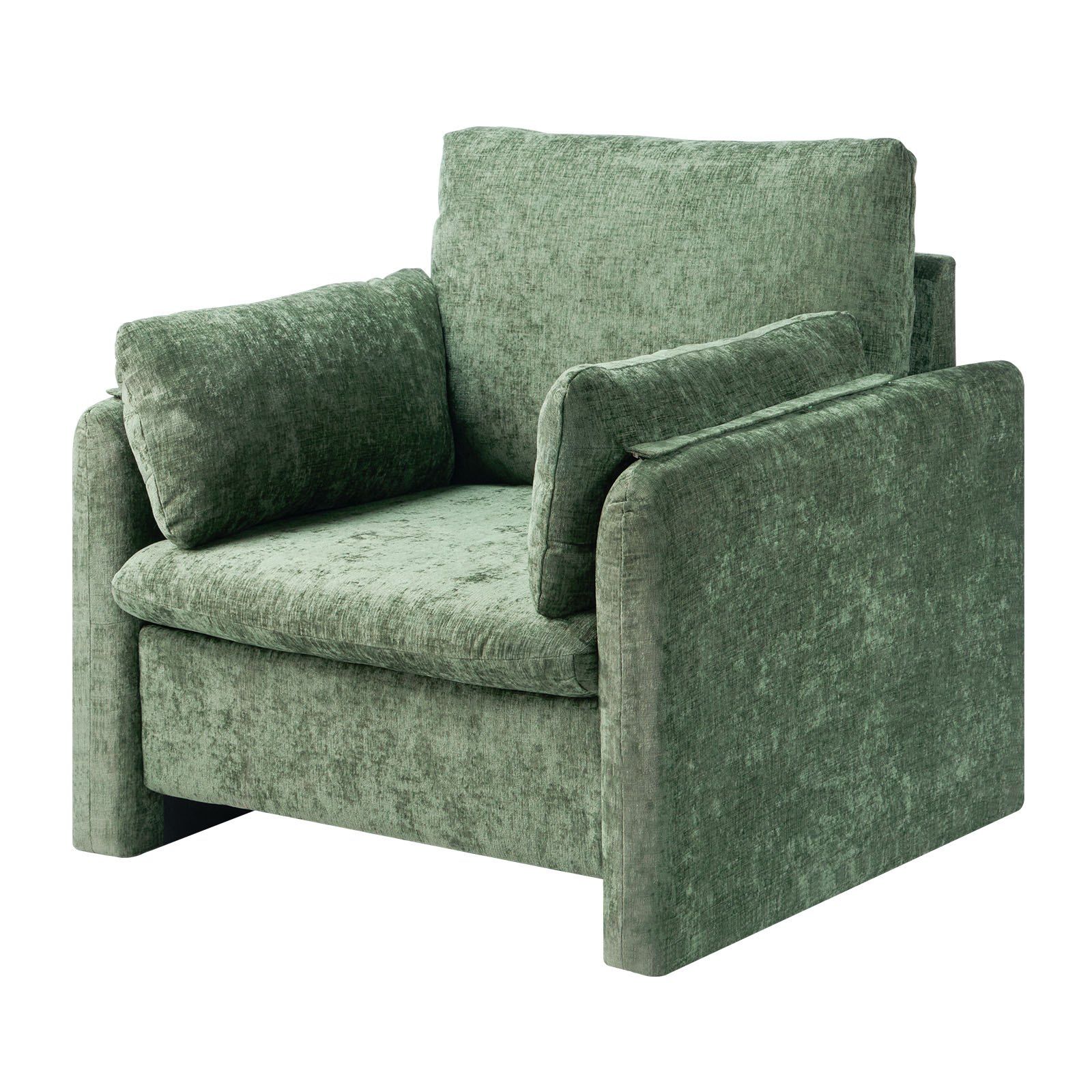 Green Accent Chair, Modern Upholstered Accent Chair with Armrests, Cloth Arm Chairs with Thick Cushion and Arched Backrest, Single Fabric Armchair for Living Room, Bedroom, Study, Office - Image 1