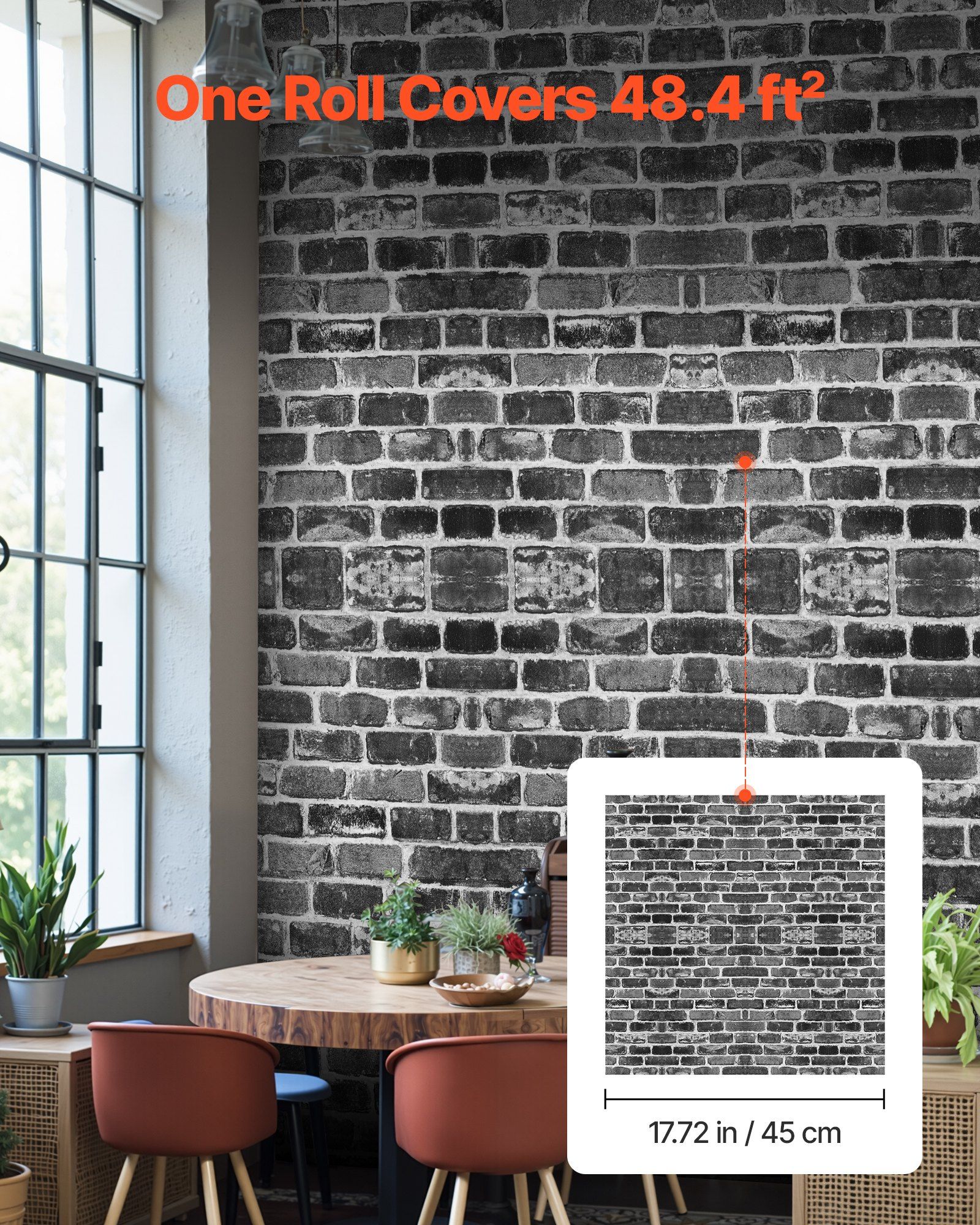 Peel and Stick Wallpaper, 45cm x 10m Contact Paper Gray Brick Waterpoof Self Adhesive, Easy to Clean & Peel Wall Decorative Vinyl Roll for Bedroom Kitchen Office Bathroom Desk - Image 4