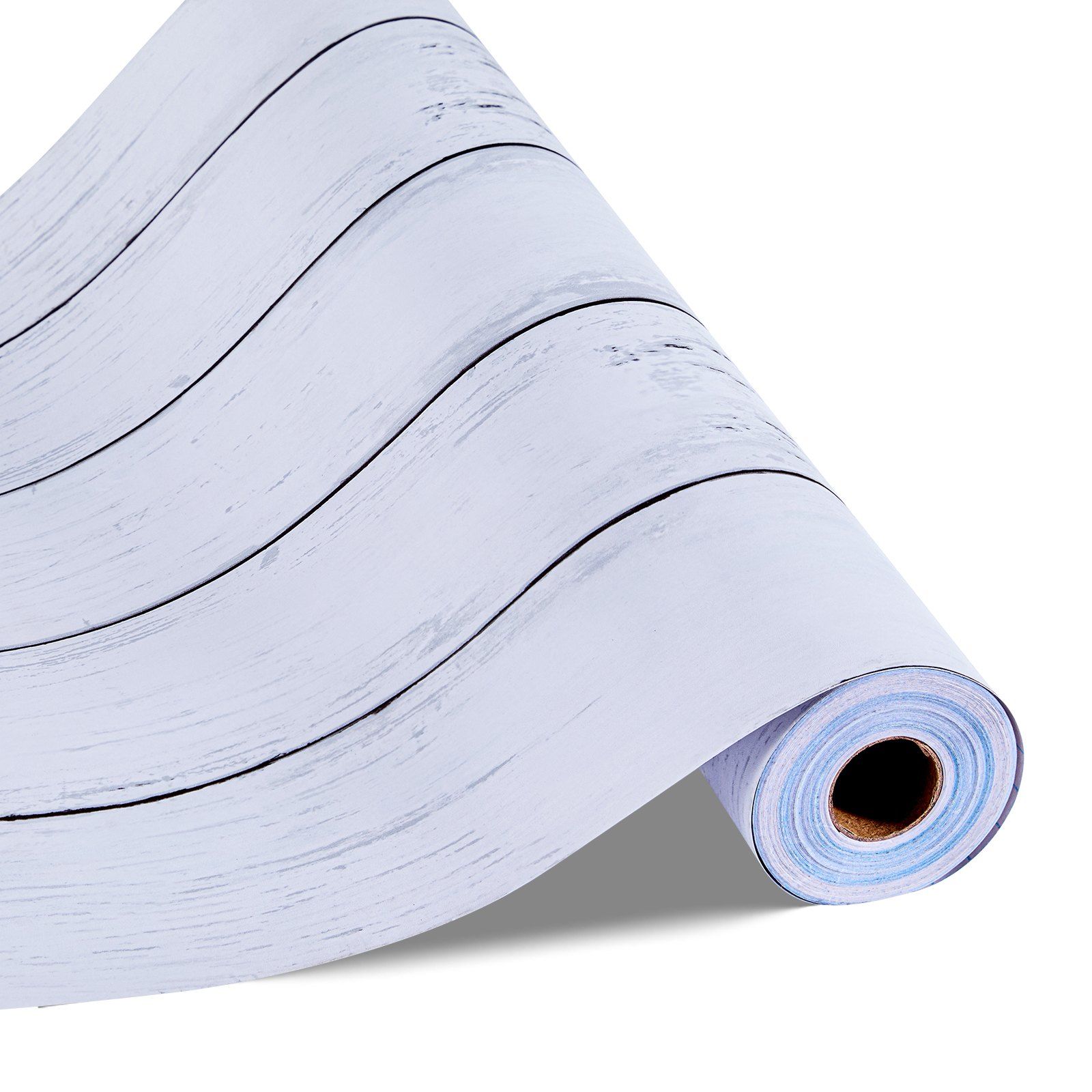Peel and Stick Wallpaper, 45cm x 12m Contact Paper White Wood Textured Waterpoof Self Adhesive, Easy to Clean & Peel Wall Decorative Vinyl Roll for Bedroom Kitchen Office Bathroom Desk - Image 1