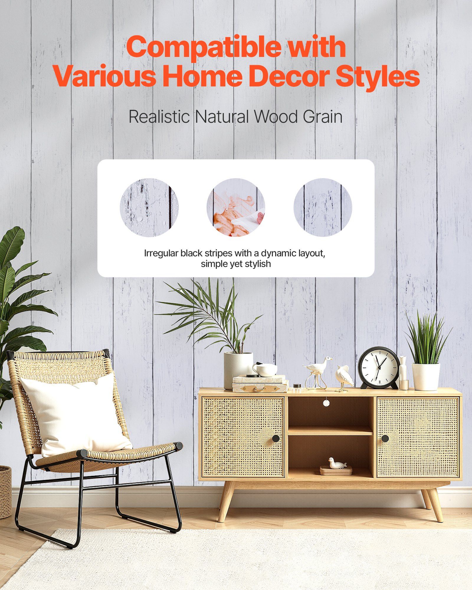 Peel and Stick Wallpaper, 45cm x 12m Contact Paper White Wood Textured Waterpoof Self Adhesive, Easy to Clean & Peel Wall Decorative Vinyl Roll for Bedroom Kitchen Office Bathroom Desk - Image 2