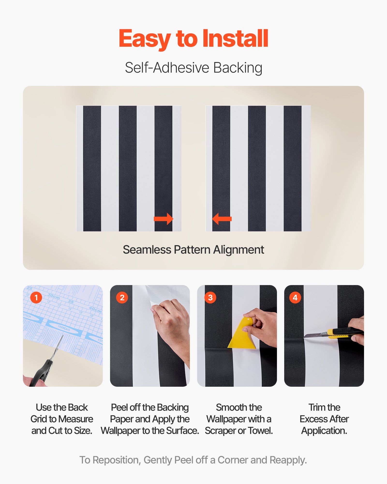Peel and Stick Wallpaper, 45cm x 15m Contact Paper Black White Modern Geometric Waterpoof Self Adhesive, Easy to Clean Wall Decorative Vinyl Roll for Bedroom Kitchen Office Bathroom - Image 3