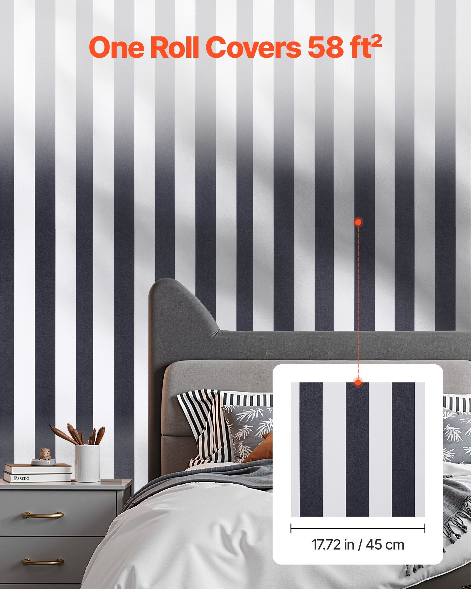Peel and Stick Wallpaper, 45cm x 15m Contact Paper Black White Modern Geometric Waterpoof Self Adhesive, Easy to Clean Wall Decorative Vinyl Roll for Bedroom Kitchen Office Bathroom - Image 4