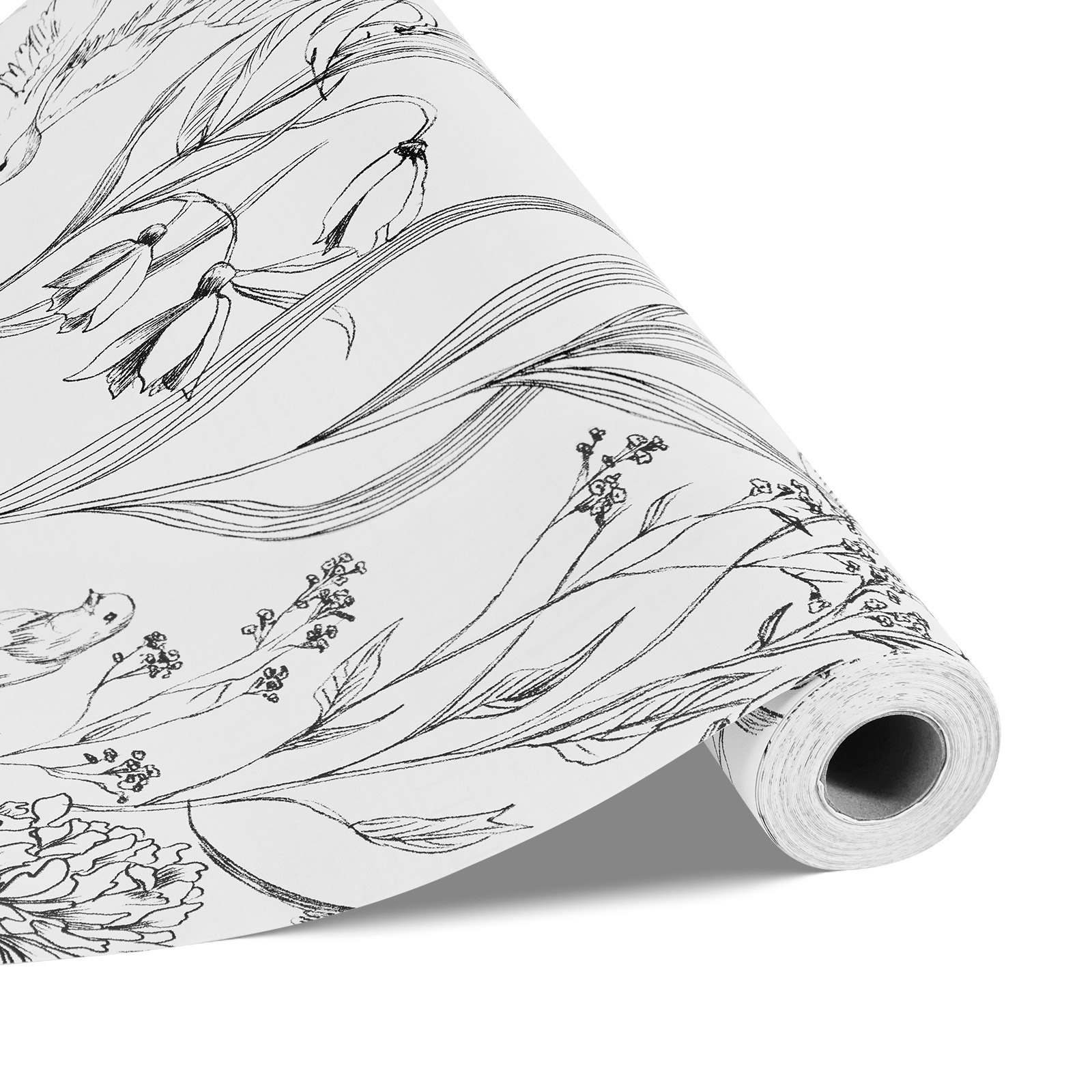 Peel and Stick Wallpaper, 45cm x 10m Contact Paper White Line Art Botanical Floral Waterpoof Self Adhesive, Easy to Clean Wall Decorative Vinyl Roll for Bedroom Kitchen Office Bathroom - Image 1