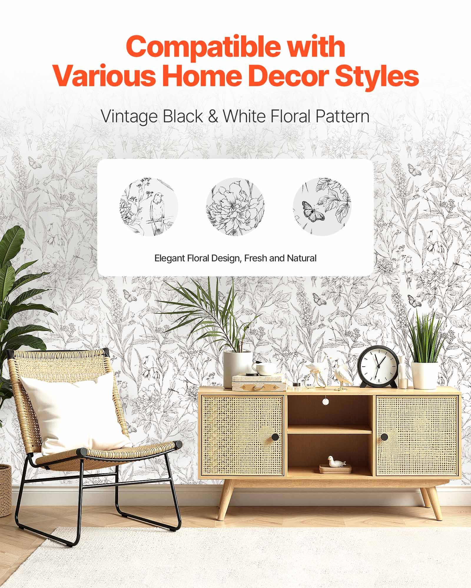 Peel and Stick Wallpaper, 45cm x 10m Contact Paper White Line Art Botanical Floral Waterpoof Self Adhesive, Easy to Clean Wall Decorative Vinyl Roll for Bedroom Kitchen Office Bathroom - Image 2