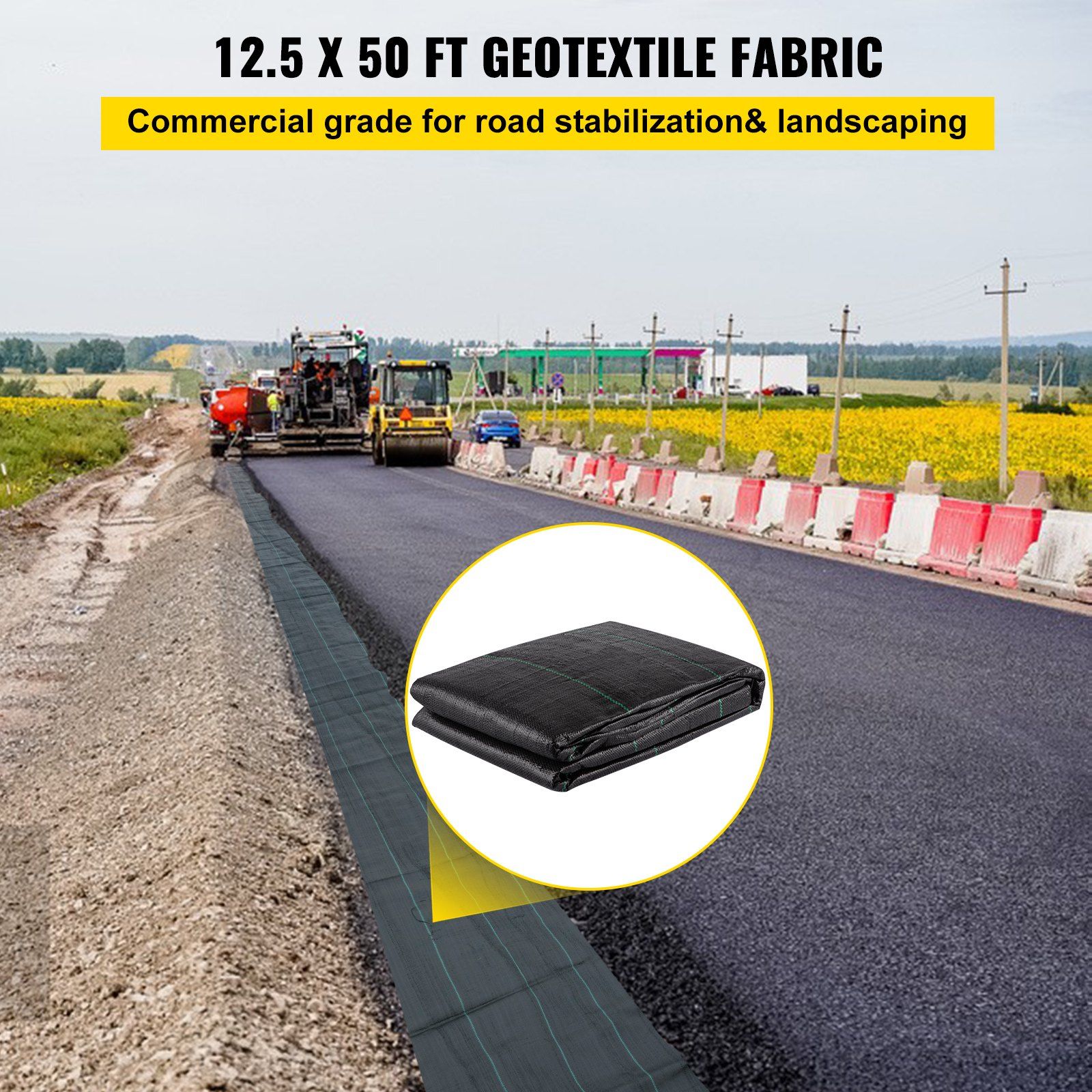 Geotextile Fabric, 3.8 x 15.2 m 3.5oz Woven PP Driveway Drain Cloth with 600lbs Tensile Strength, Heavy Duty Underlayment for Soil Stabilization, Landscaping, Weed Barrier, - Image 2