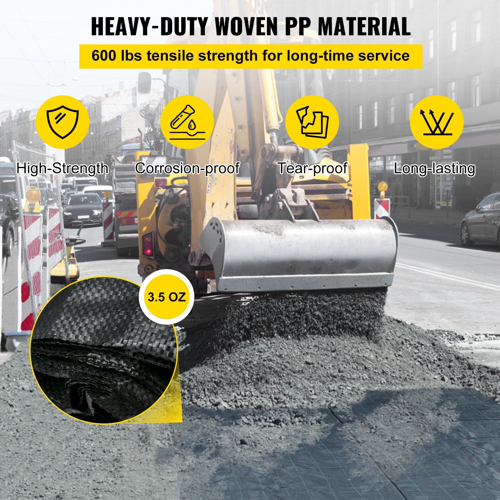 Geotextile Fabric, 3.8 x 15.2 m 3.5oz Woven PP Driveway Drain Cloth with 600lbs Tensile Strength, Heavy Duty Underlayment for Soil Stabilization, Landscaping, Weed Barrier, - Image 3