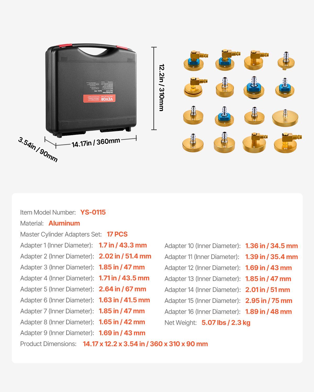 Brake Master Bleeder Kit, 17 Pcs, Professional Brake Bleeder Adapter Set with Complete Kit & Handle, Durable Brake Bleeder Adapter for Brake Fluid Filling Fit for Most New & Old Vehicles - Image 7