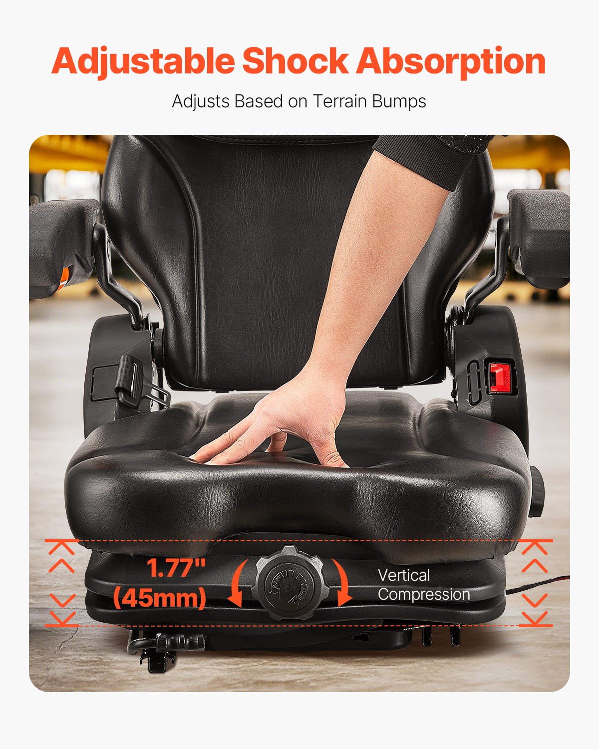 Universal Forklift Seat, Tractor Suspension Seat with Adjustable Back, Armrest, Headrest & Safety Belt, Secure Fold Down Tractor Seat with Micro Switch, Lawnmower Seat for Skid Loader Bulldozer - Image 4