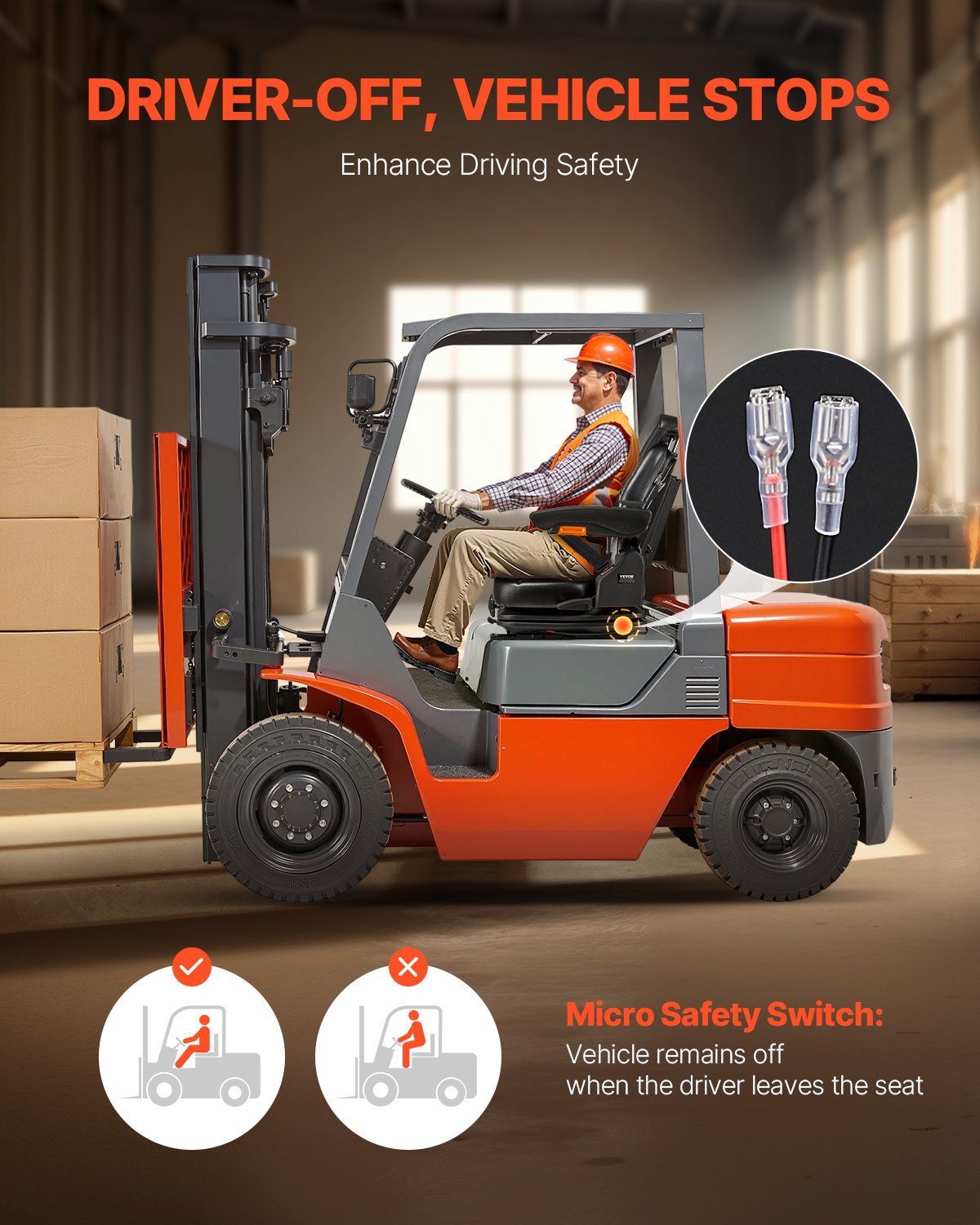 Universal Forklift Seat, Tractor Suspension Seat with Adjustable Back, Armrest, Headrest & Safety Belt, Secure Fold Down Tractor Seat with Micro Switch, Lawnmower Seat for Skid Loader Bulldozer - Image 6