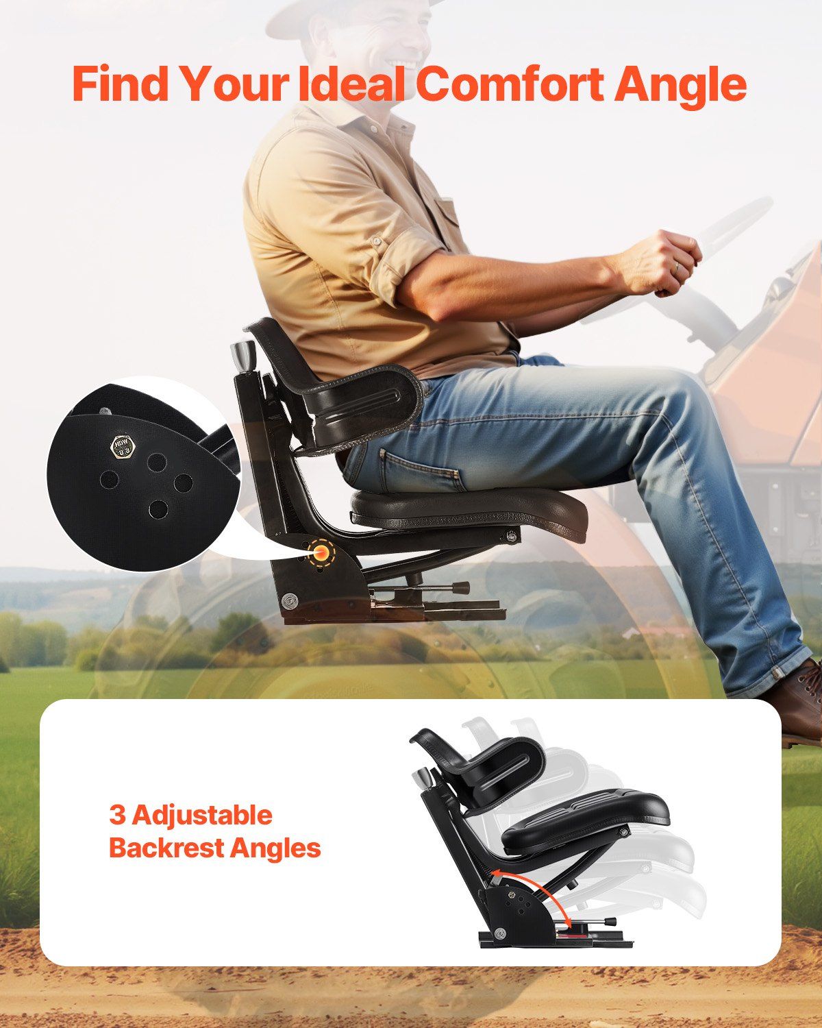 Universal Forklift Seat, Waterproof Tractor Suspension Seat with Adjustable Back, Secure Tractor Seat with Micro Switch, Widely Compatible Seat for Skid Loader Bulldozer - Image 5