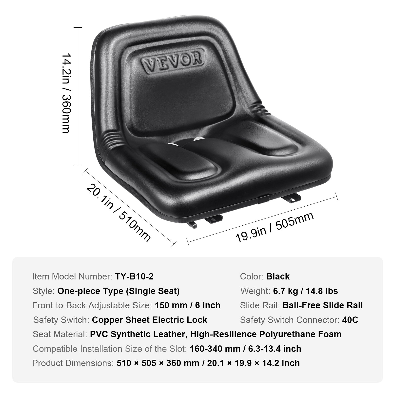 Universal Tracor Seat, Lawn Mower Seat with Micro Switch and Drainage Holes, 16-34 cm Extended Slot Tractor Seat for Tractor Loader Excavator - Image 7