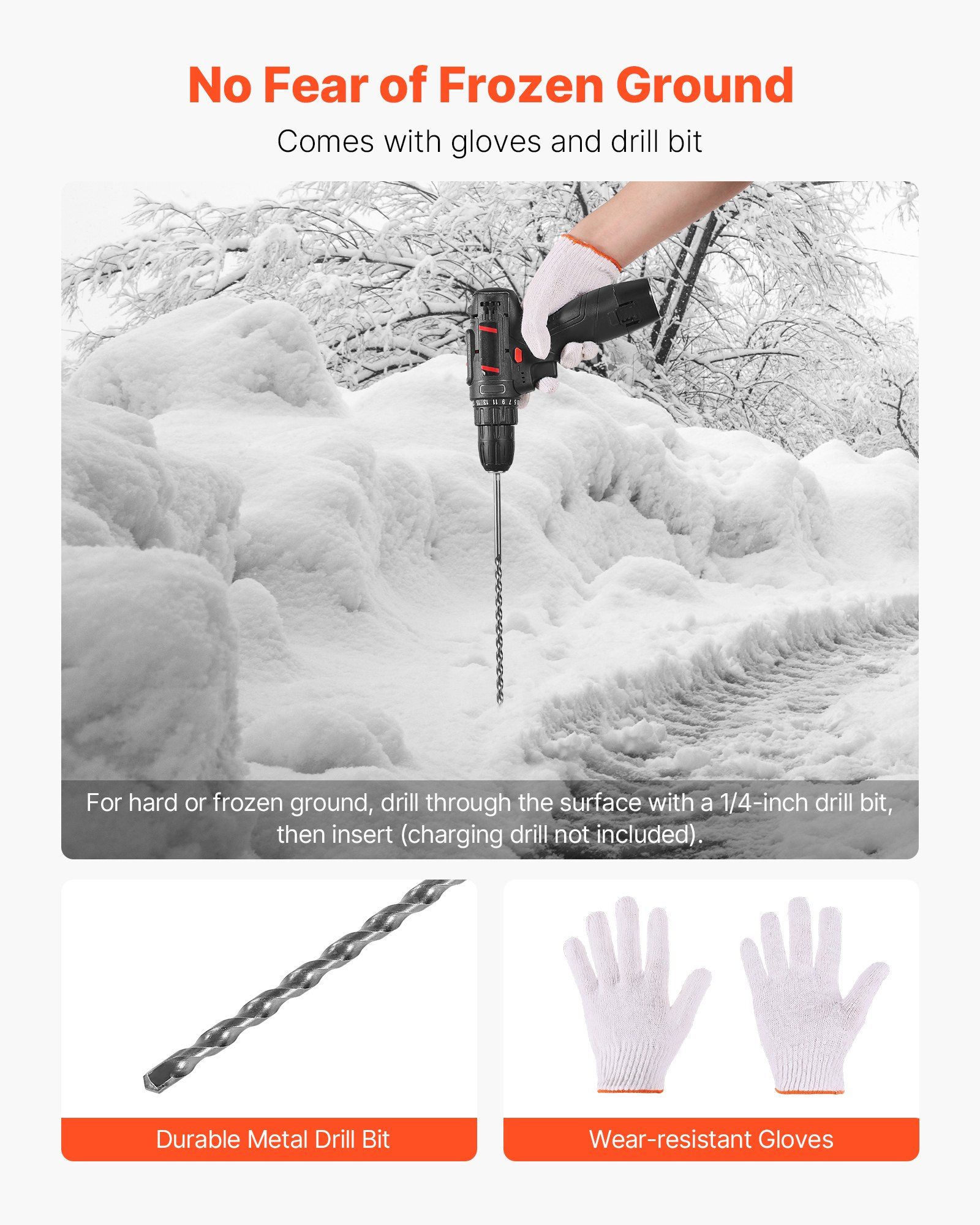 Driveway Markers, 200Pcs 122cm Long 6.35mm Dia, Hi-Visibility Driveway Reflectors with 12 in Steel Drill Bits, Reflective Snow Sticks Fiberglass Pole for Parking Lots, Walkways, Snow Plowing - Image 5
