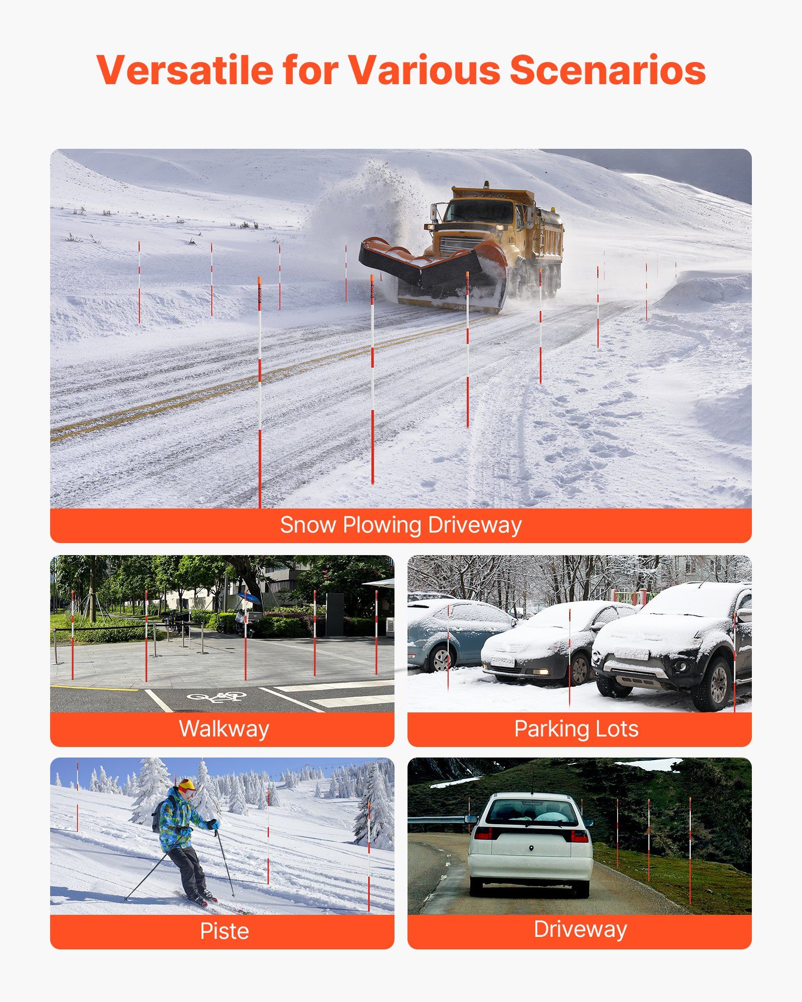 Driveway Markers, 200Pcs 122cm Long 6.35mm Dia, Hi-Visibility Driveway Reflectors with 12 in Steel Drill Bits, Reflective Snow Sticks Fiberglass Pole for Parking Lots, Walkways, Snow Plowing - Image 6