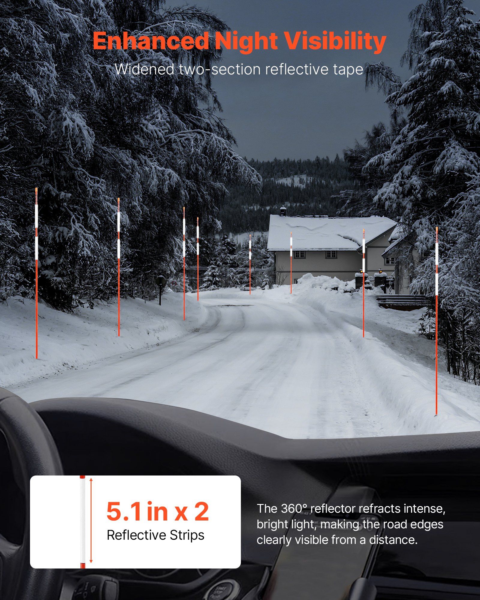 Driveway Markers, 50Pcs 152cm Long 7.87mm Dia, Hi-Visibility Driveway Reflectors with 12 in Steel Drill Bits, Reflective Snow Sticks Fiberglass Pole for Parking Lots, Walkways, Snow Plowing - Image 3