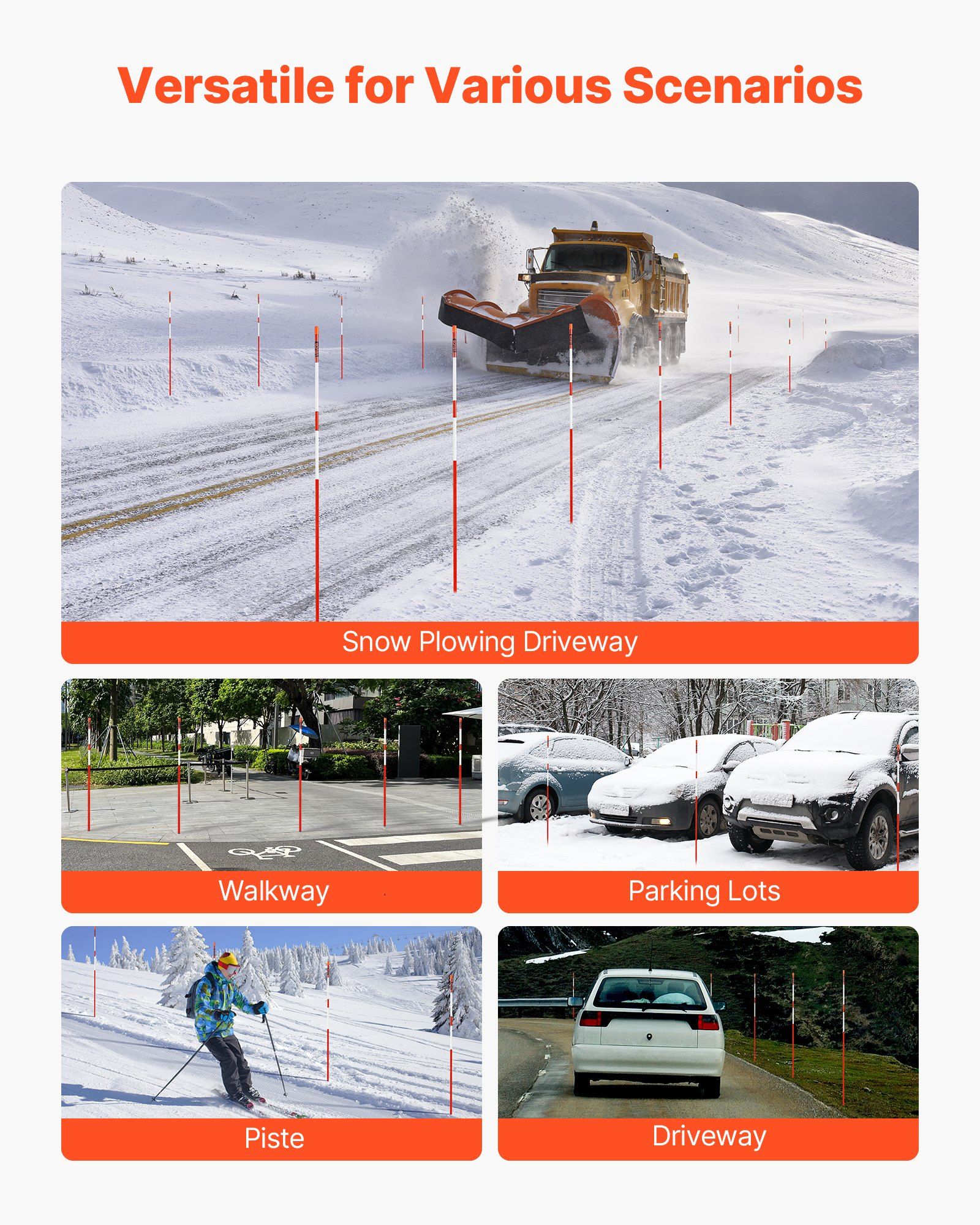 Driveway Markers, 50Pcs 152cm Long 7.87mm Dia, Hi-Visibility Driveway Reflectors with 12 in Steel Drill Bits, Reflective Snow Sticks Fiberglass Pole for Parking Lots, Walkways, Snow Plowing - Image 6