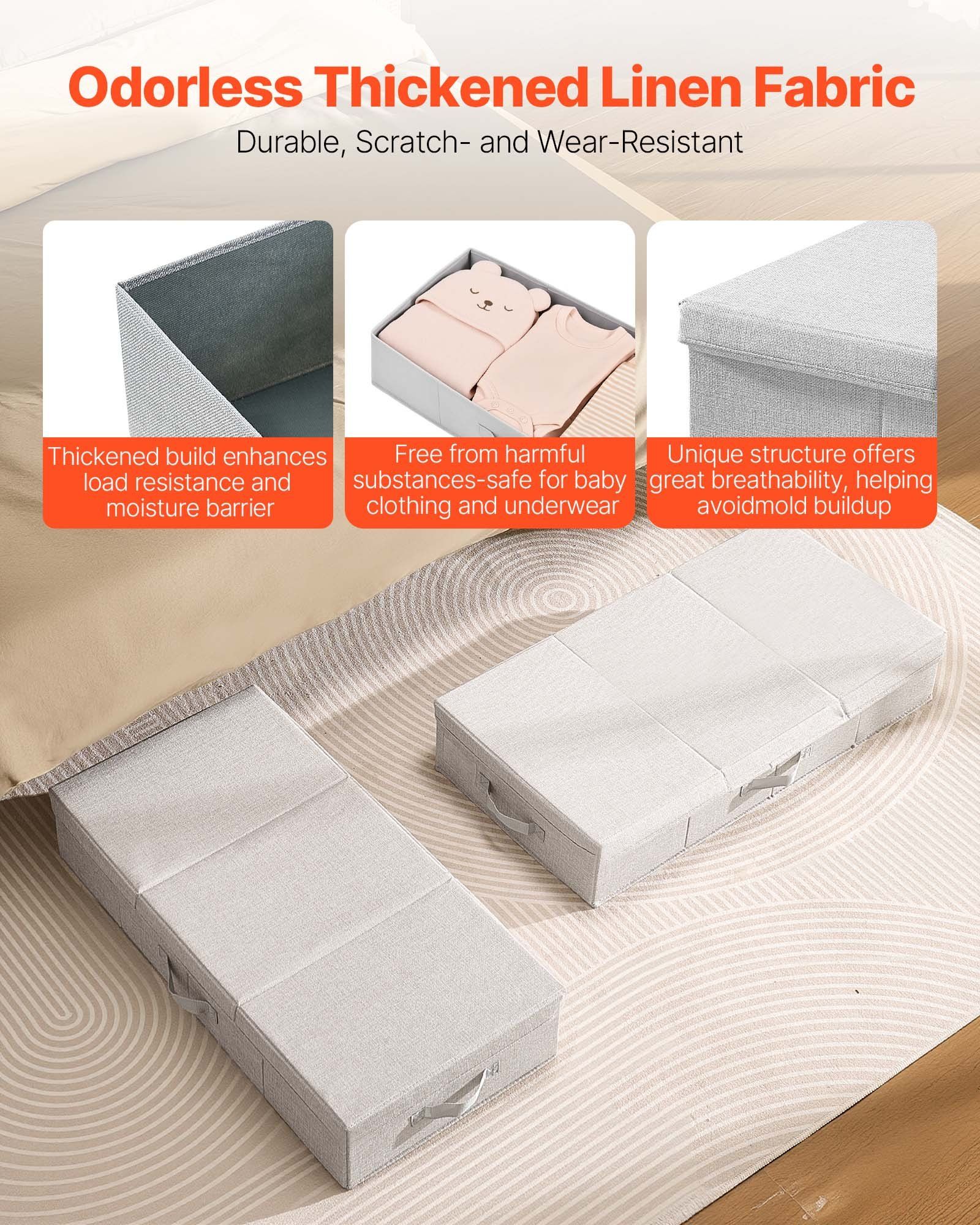 Under Bed Storage with Lids, 805 x 405 x 155 mm, 48L Large Underbed Clothes Storage Containers, Low Profile Gray Under Bed Drawer Shoe Organizer Bins Box for Blanket Shoe Bedroom, 2 Pack - Image 2