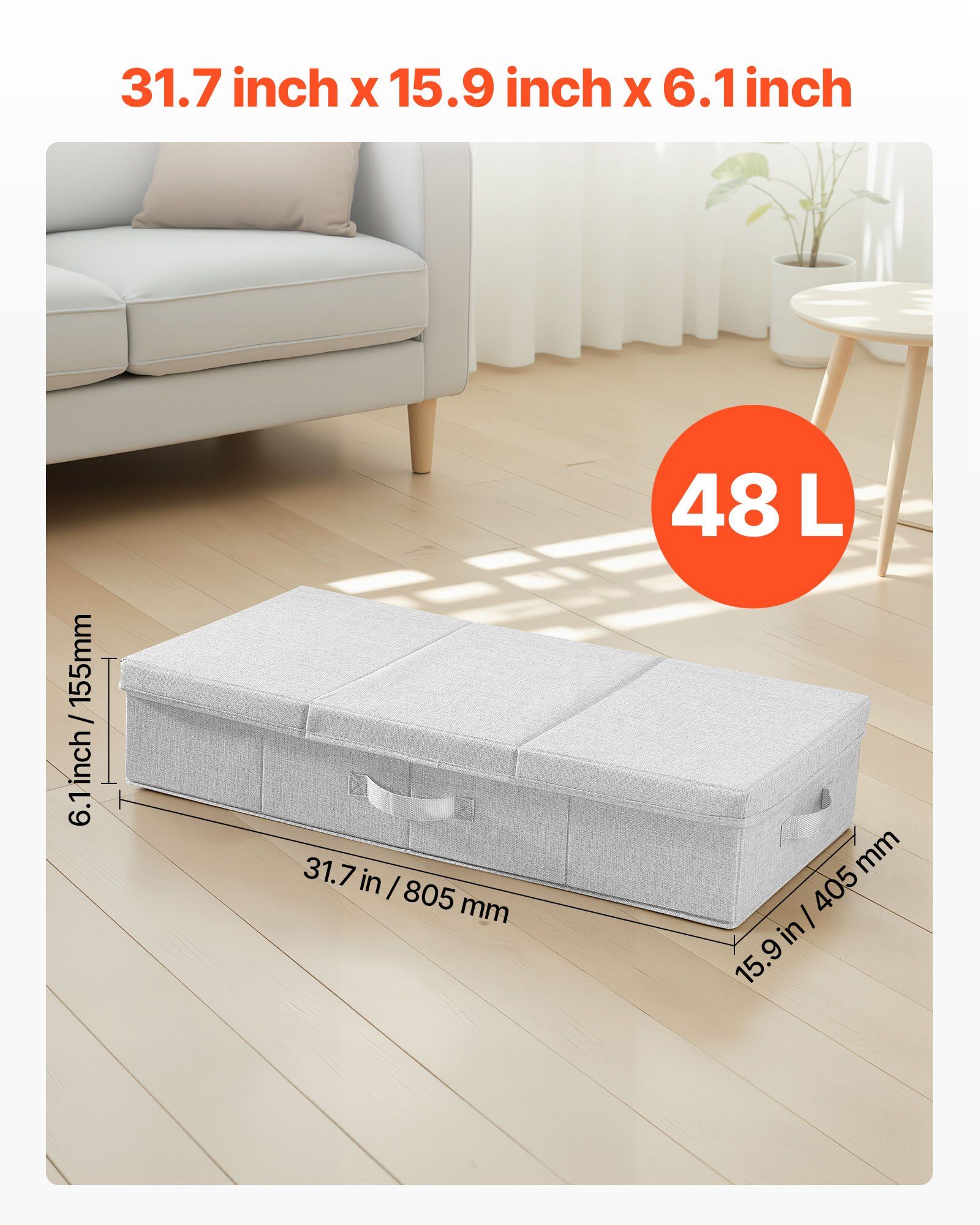 Under Bed Storage with Lids, 805 x 405 x 155 mm, 48L Large Underbed Clothes Storage Containers, Low Profile Gray Under Bed Drawer Shoe Organizer Bins Box for Blanket Shoe Bedroom, 2 Pack - Image 3