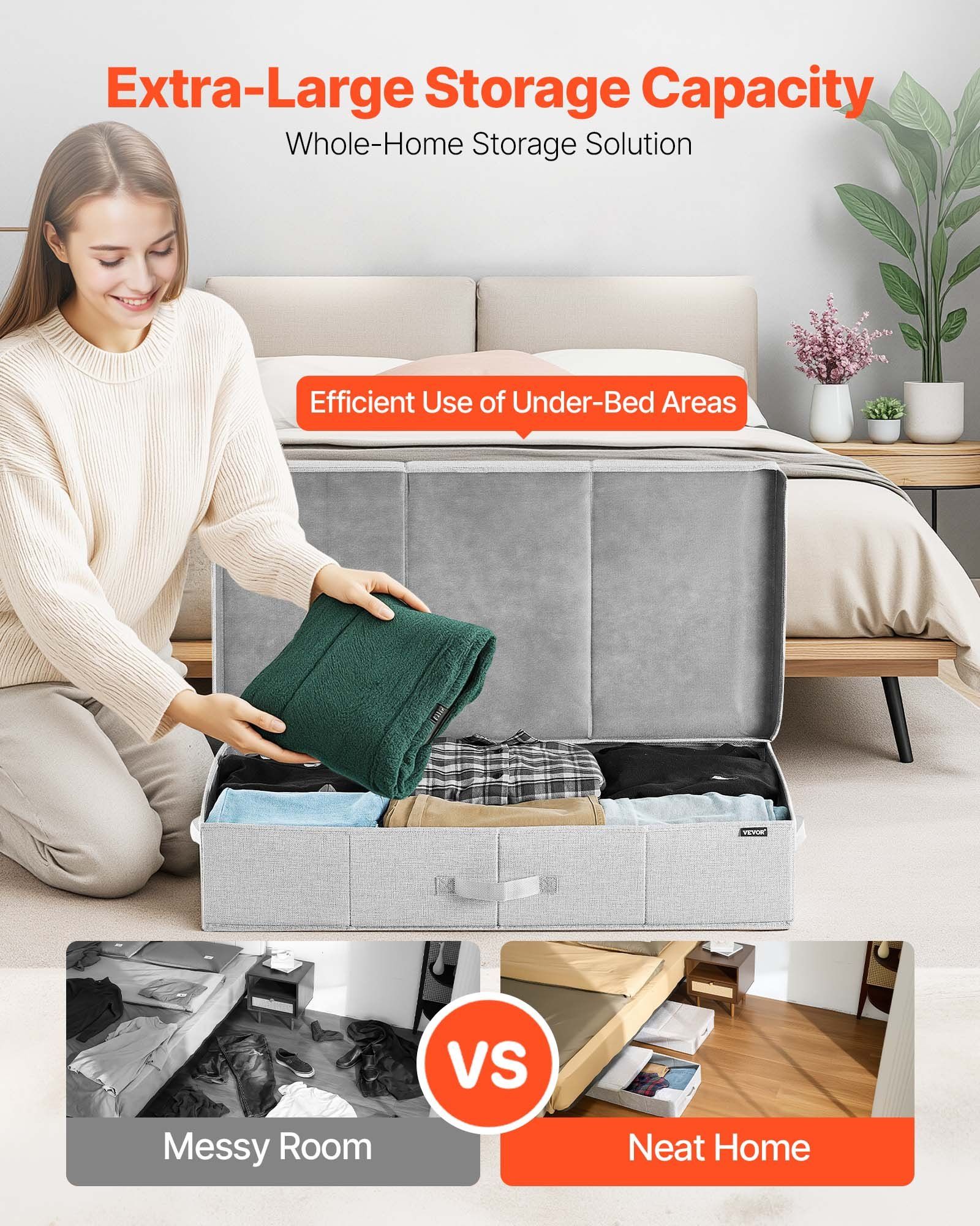 Under Bed Storage with Lids, 805 x 405 x 155 mm, 48L Large Underbed Clothes Storage Containers, Low Profile Gray Under Bed Drawer Shoe Organizer Bins Box for Blanket Shoe Bedroom, 2 Pack - Image 4