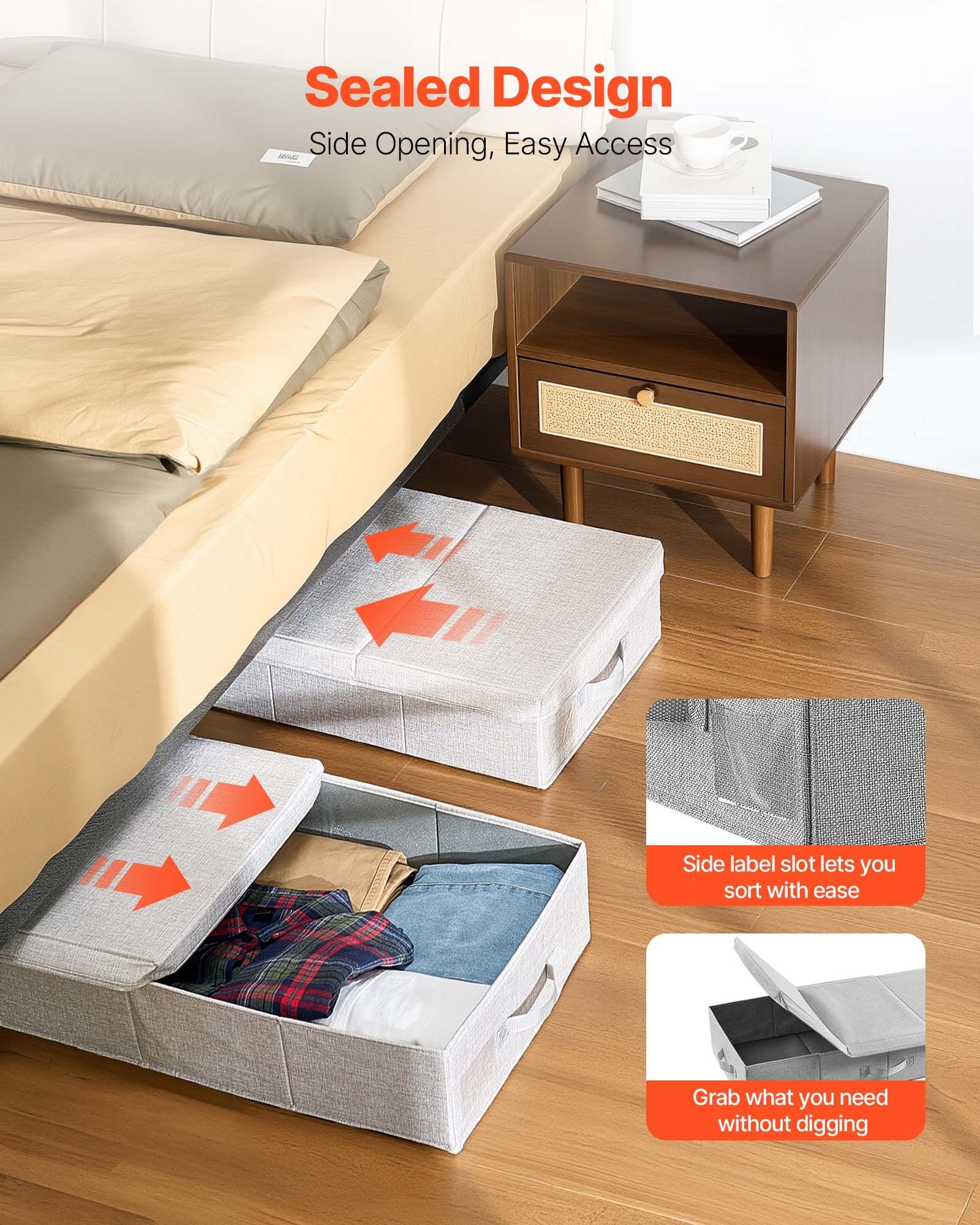 Under Bed Storage with Lids, 805 x 405 x 155 mm, 48L Large Underbed Clothes Storage Containers, Low Profile Gray Under Bed Drawer Shoe Organizer Bins Box for Blanket Shoe Bedroom, 2 Pack - Image 5