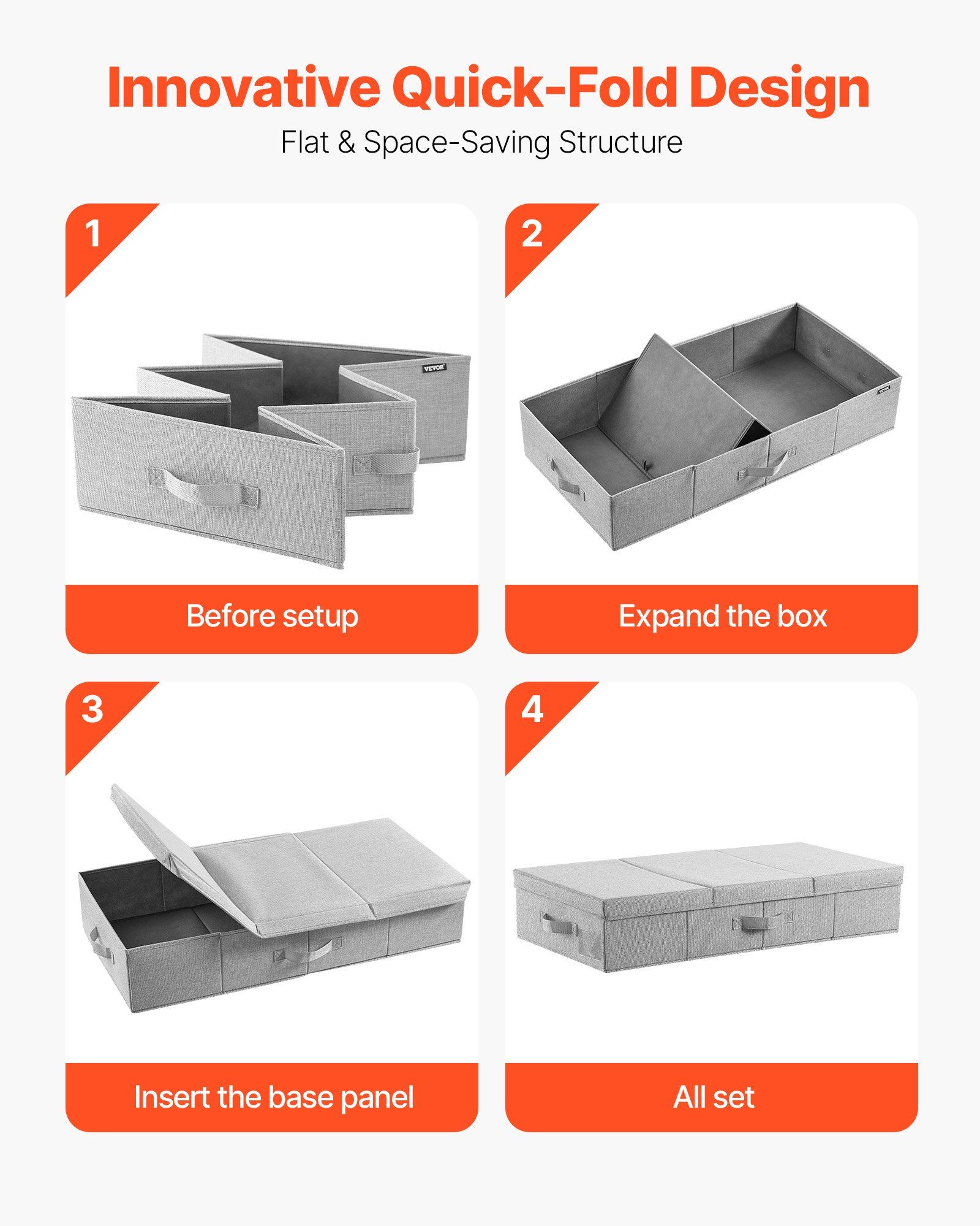 Under Bed Storage with Lids, 805 x 405 x 155 mm, 48L Large Underbed Clothes Storage Containers, Low Profile Gray Under Bed Drawer Shoe Organizer Bins Box for Blanket Shoe Bedroom, 2 Pack - Image 6