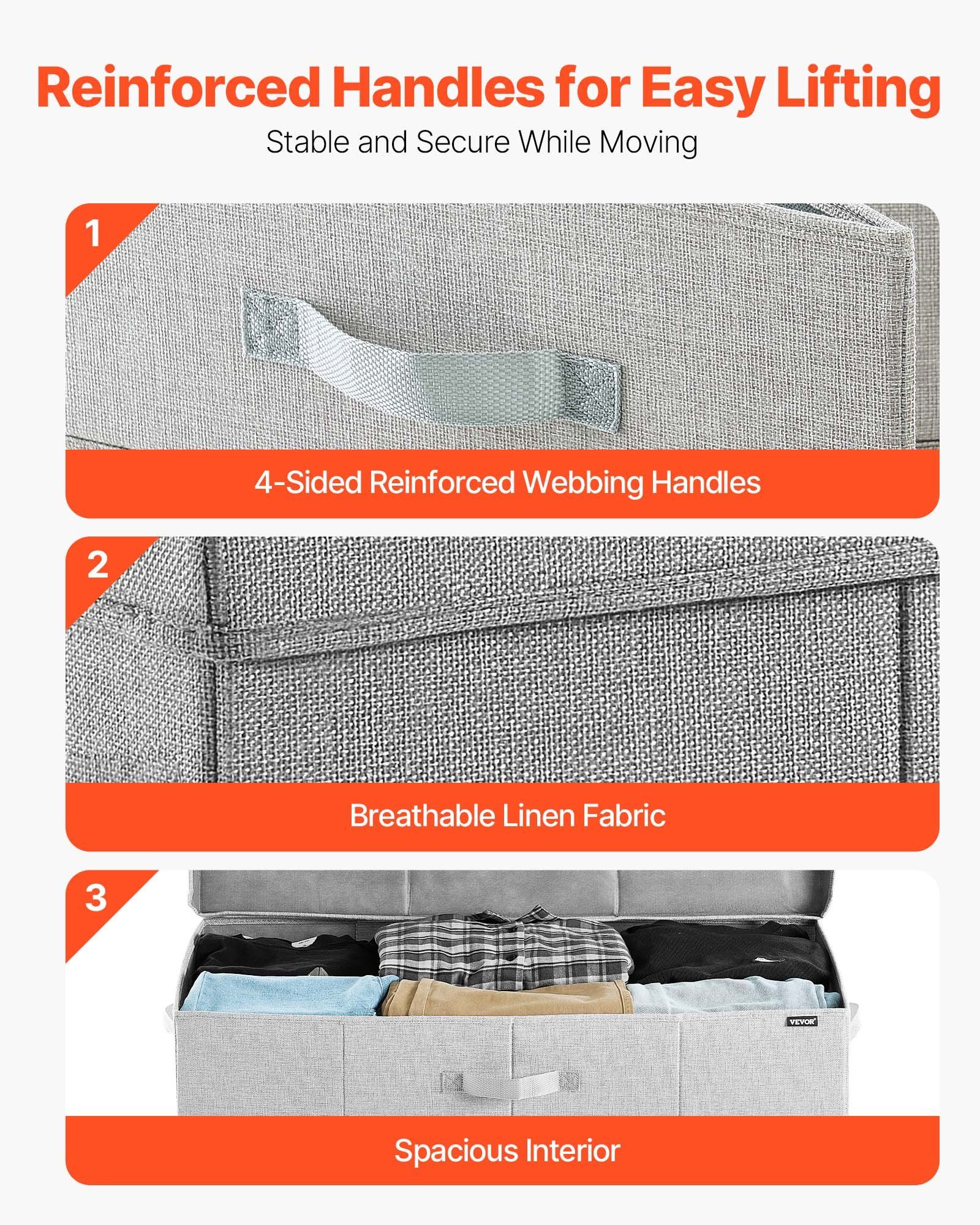Under Bed Storage with Lids, 805 x 405 x 155 mm, 48L Large Underbed Clothes Storage Containers, Low Profile Gray Under Bed Drawer Shoe Organizer Bins Box for Blanket Shoe Bedroom, 2 Pack - Image 7