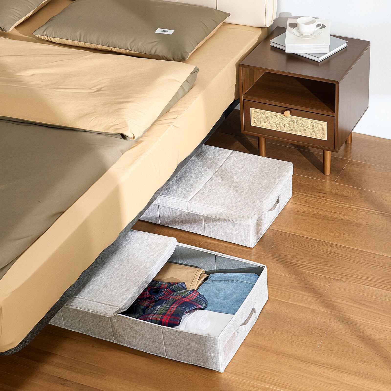 Under Bed Storage with Lids, 805 x 405 x 155 mm, 48L Large Underbed Clothes Storage Containers, Low Profile Gray Under Bed Drawer Shoe Organizer Bins Box for Blanket Shoe Bedroom, 2 Pack - Image 8