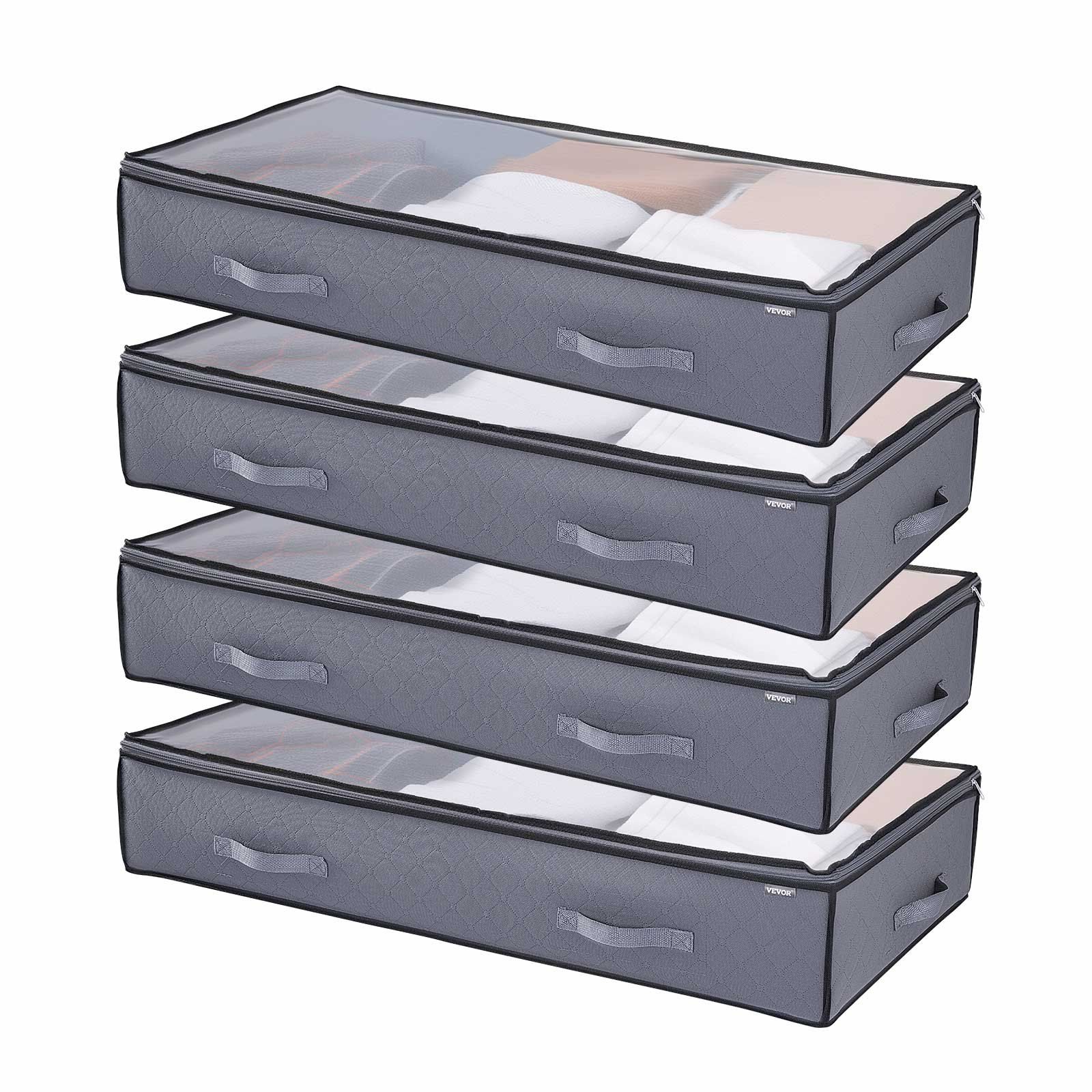 Under Bed Storage with Clear Lids, 996 x 500 x 180 mm, 90L Large Underbed Clothes Storage Containers, Low Profile Under Bed Drawer Shoe Organizer Bins Box for Blanket Shoe Bedroom, 4 Pack - Image 1
