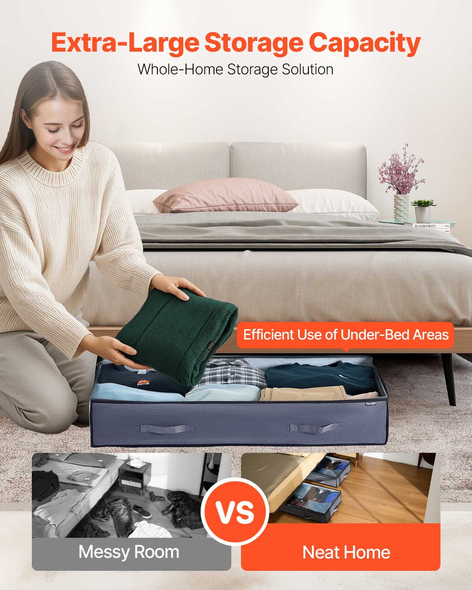 Under Bed Storage with Clear Lids, 996 x 500 x 180 mm, 90L Large Underbed Clothes Storage Containers, Low Profile Under Bed Drawer Shoe Organizer Bins Box for Blanket Shoe Bedroom, 4 Pack - Image 4